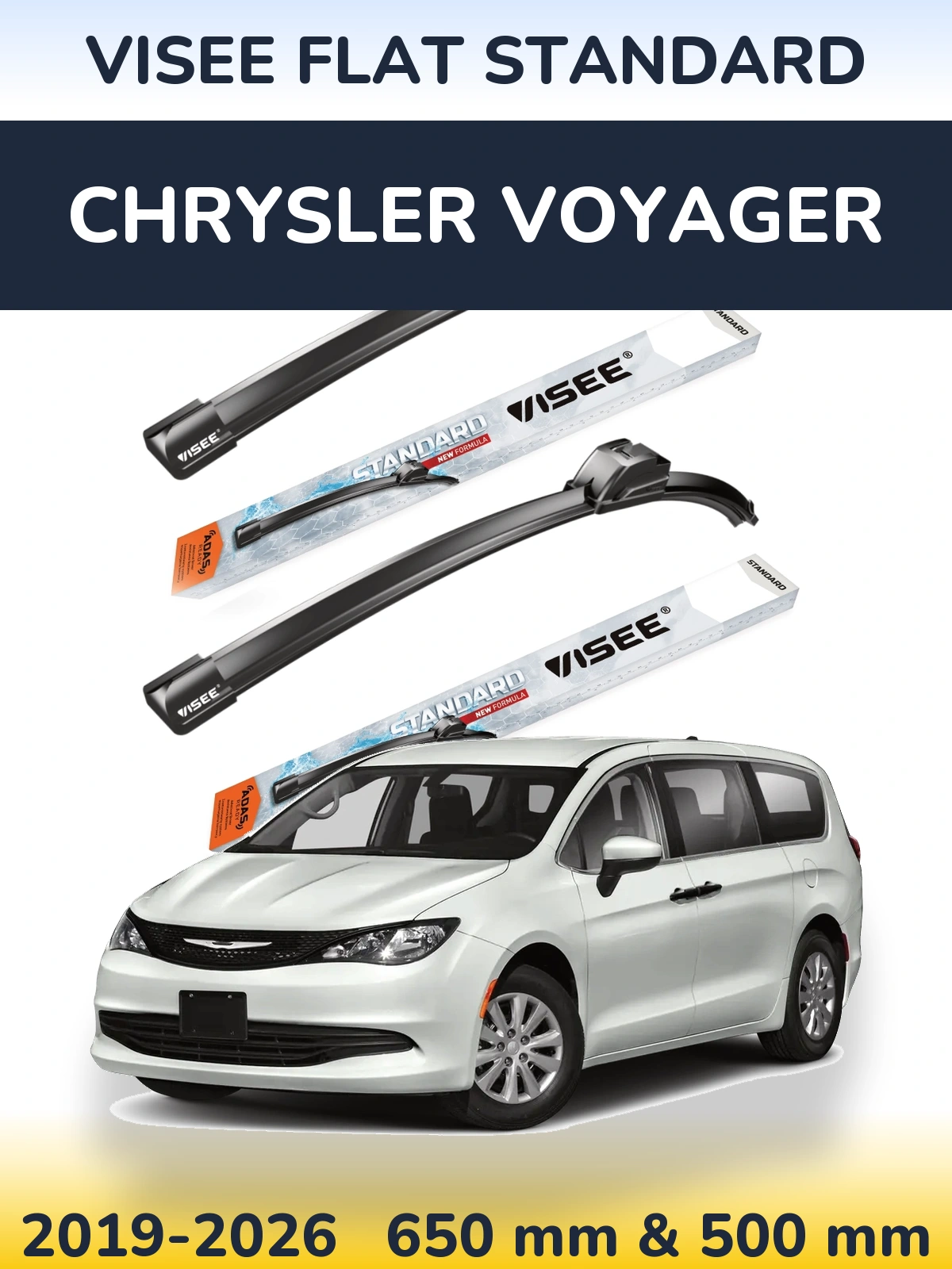 Sada předních stěračů VISEE FLAT STANDARD 650 a 500 mm pro Chrysler Voyager 2019-2026
