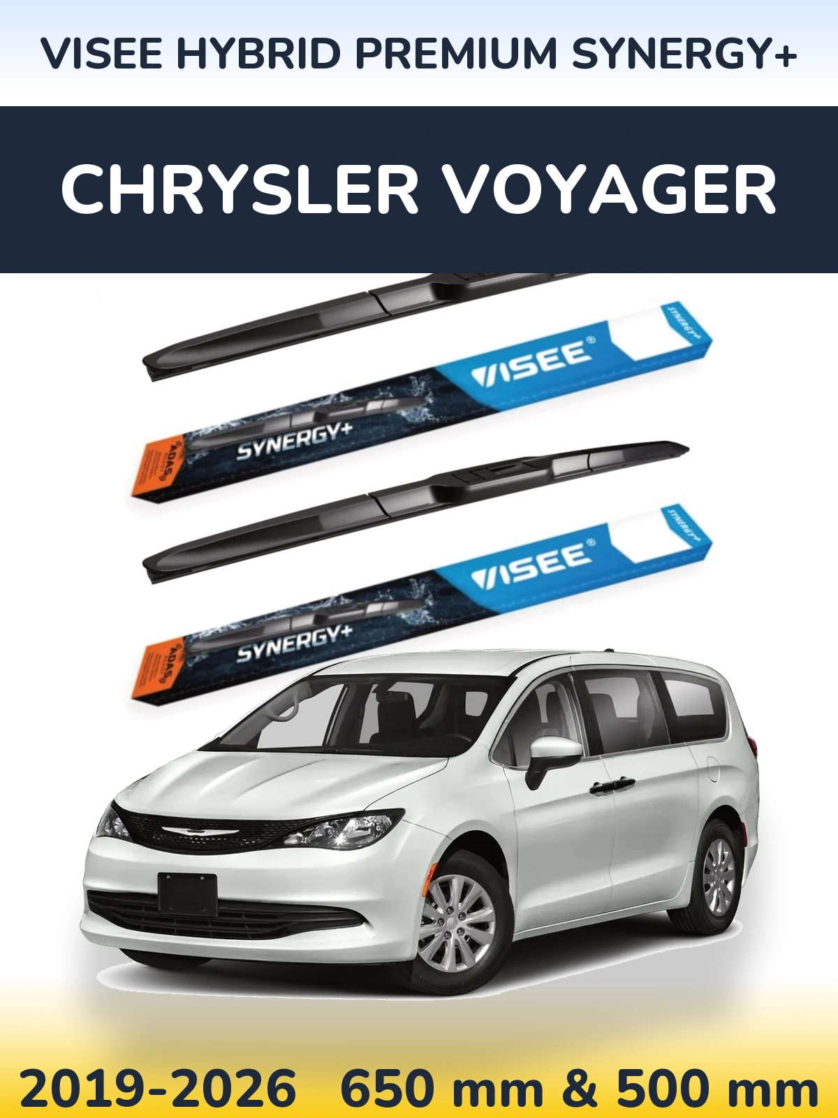 Комплект передніх щіток VISEE HYBRID PREMIUM SYNERGY+ 650 & 500 мм для Chrysler Voyager 2019-2026