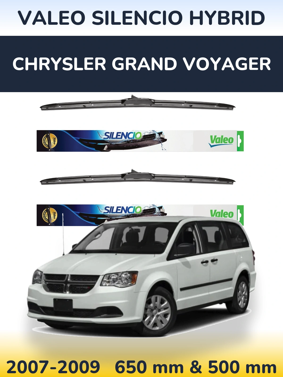 Комплект передніх щіток Valeo Silencio Hybrid 650 & 500 мм для Chrysler Grand Voyager 2007-2009