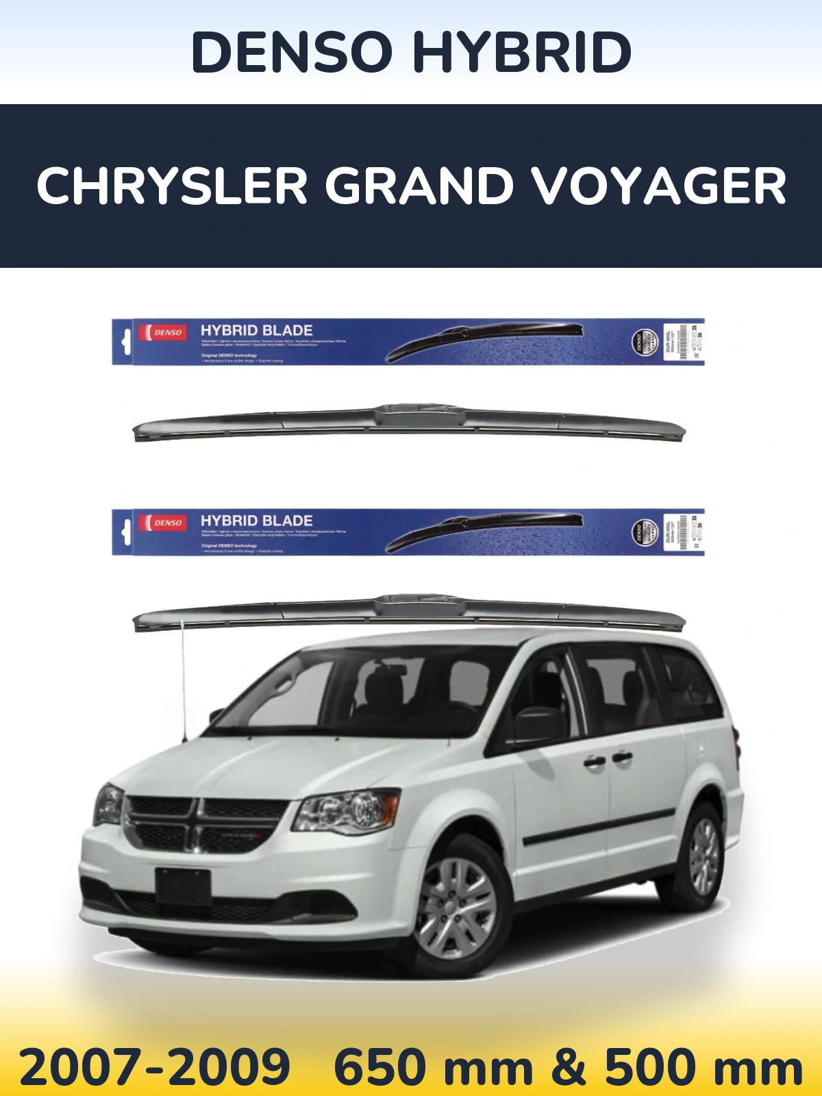 Sada předních stěračů Denso Hybrid 650 a 500 mm pro Chrysler Grand Voyager 2007-2009