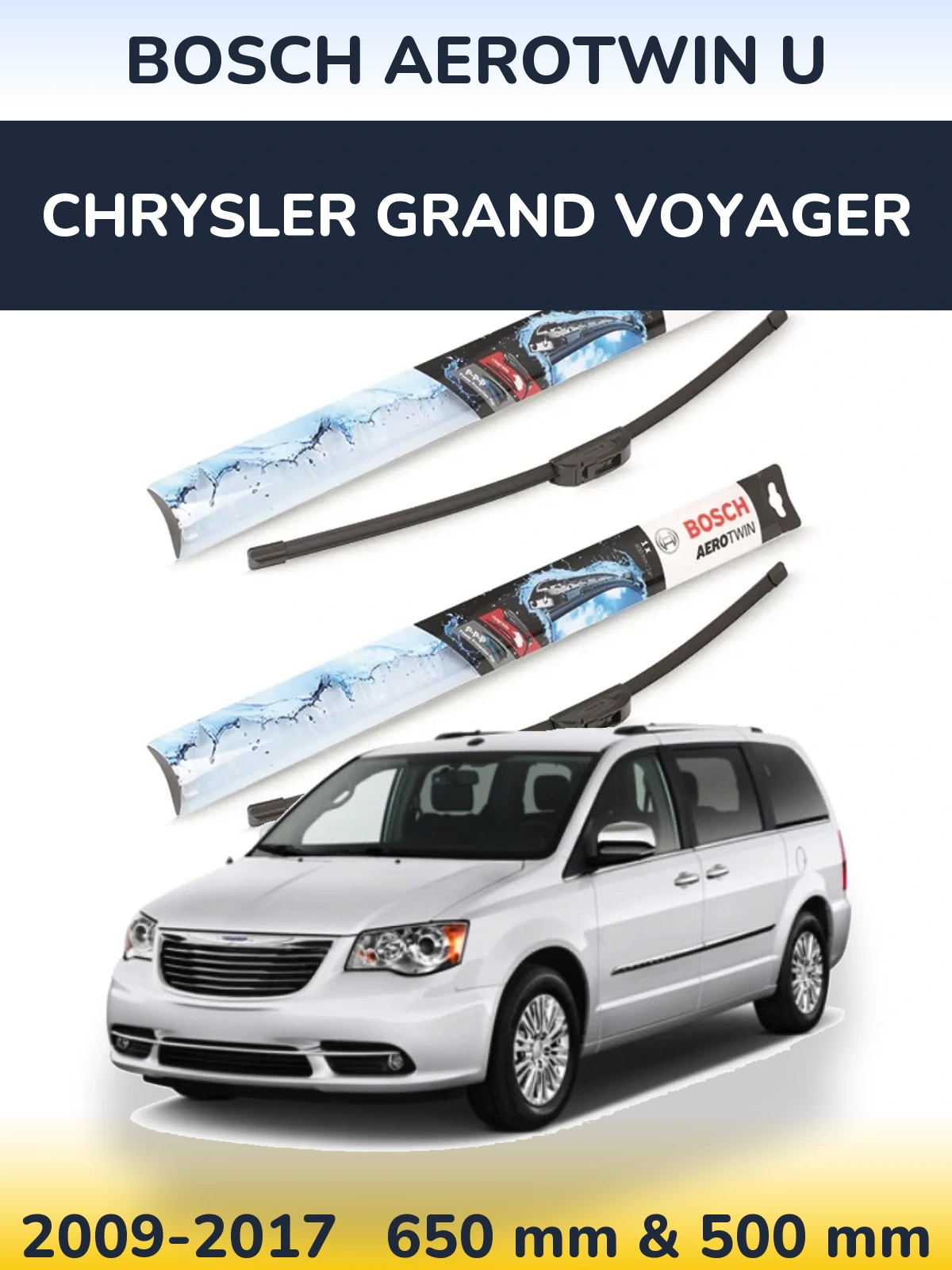 Комплект передніх щіток BOSCH AeroTwin U 650 & 500 мм для Chrysler Grand Voyager 2009-2017