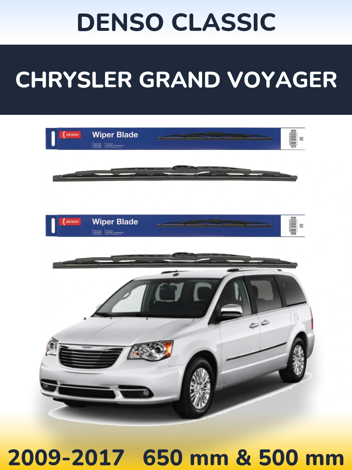 Sada předních stěračů Denso Classic 650 a 500 mm pro Chrysler Grand Voyager 2009-2017