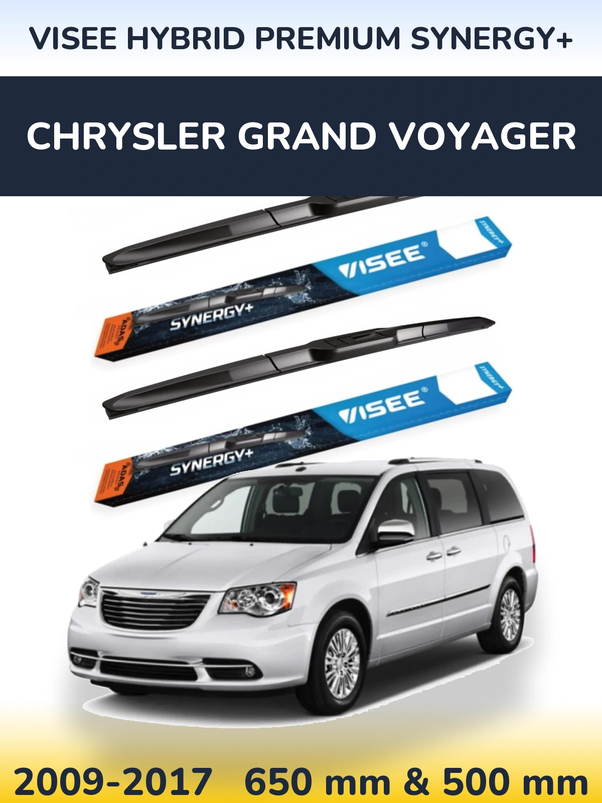 Комплект передніх щіток VISEE HYBRID PREMIUM SYNERGY+ 650 & 500 мм для Chrysler Grand Voyager 2009-2017