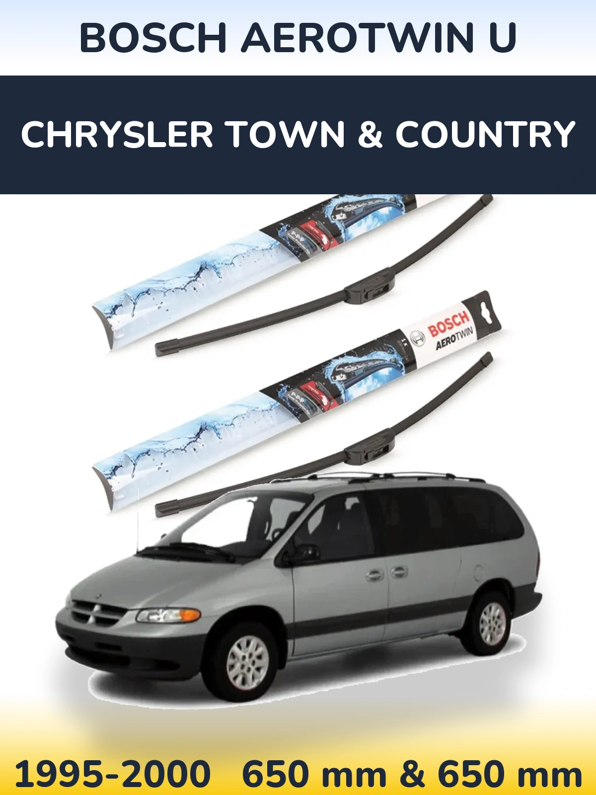 Sada předních stěračů BOSCH AeroTwin U 650 a 650 mm pro Chrysler Town & Country 1995-2000