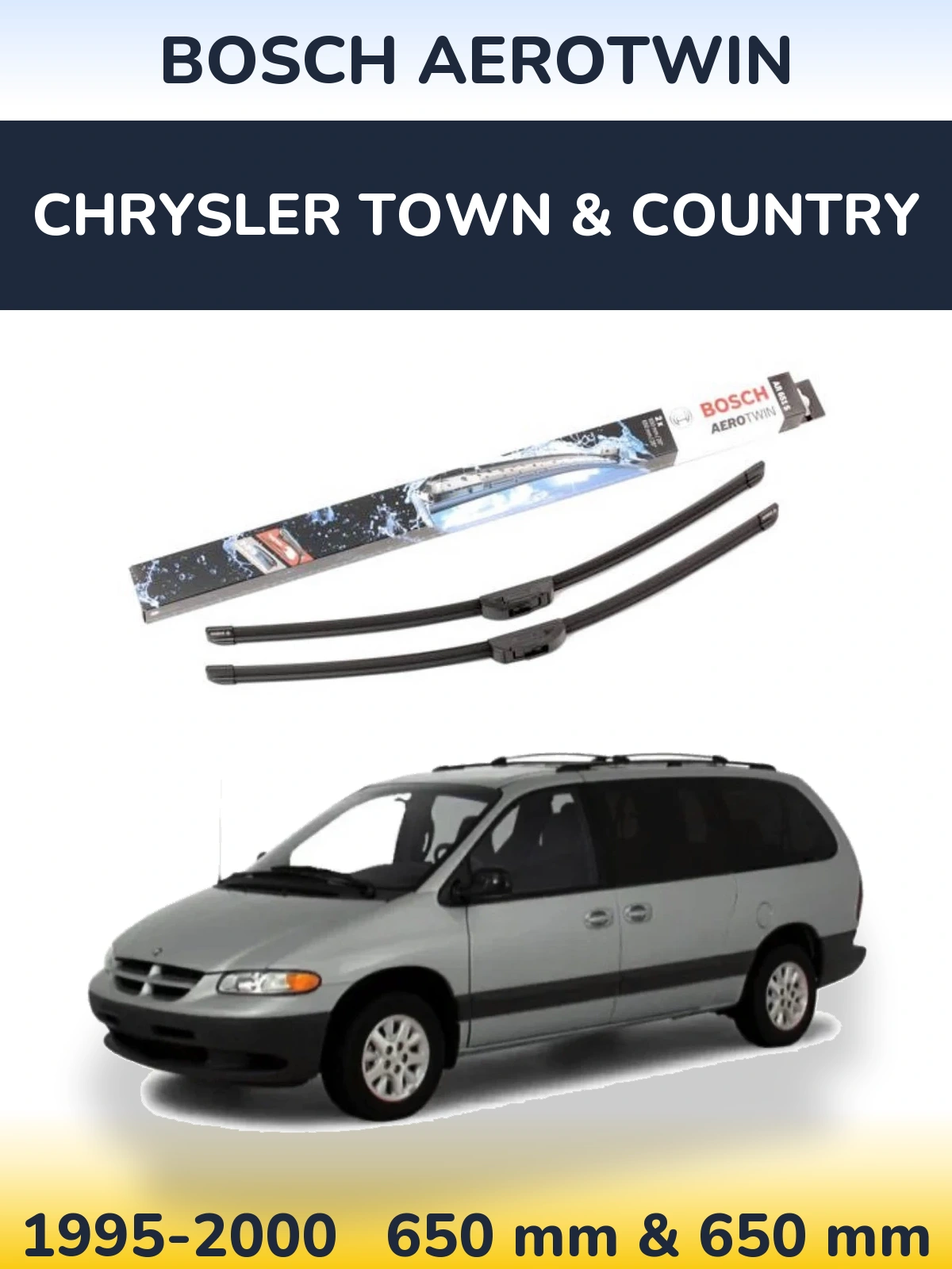Sada předních stěračů BOSCH AeroTwin 650 a 650 mm pro Chrysler Town & Country 1995-2000