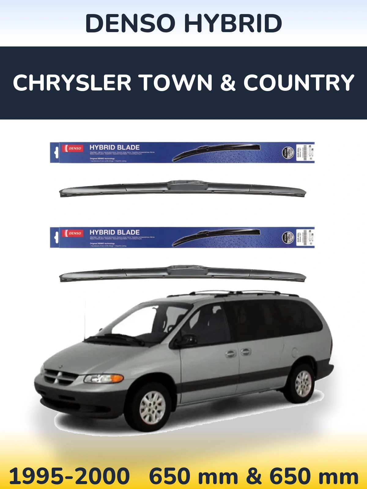Sada předních stěračů Denso Hybrid 650 a 650 mm pro Chrysler Town & Country 1995-2000