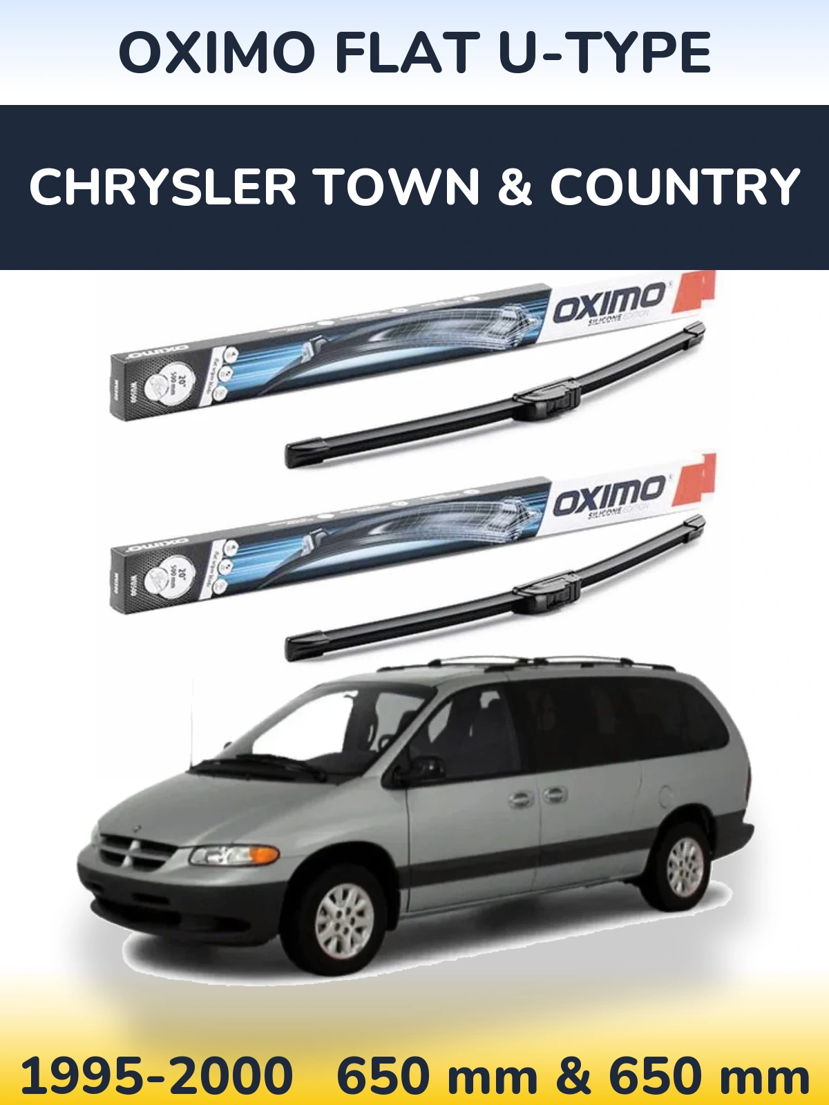 Sada předních stěračů Oximo Flat U-type 650 a 650 mm pro Chrysler Town & Country 1995-2000