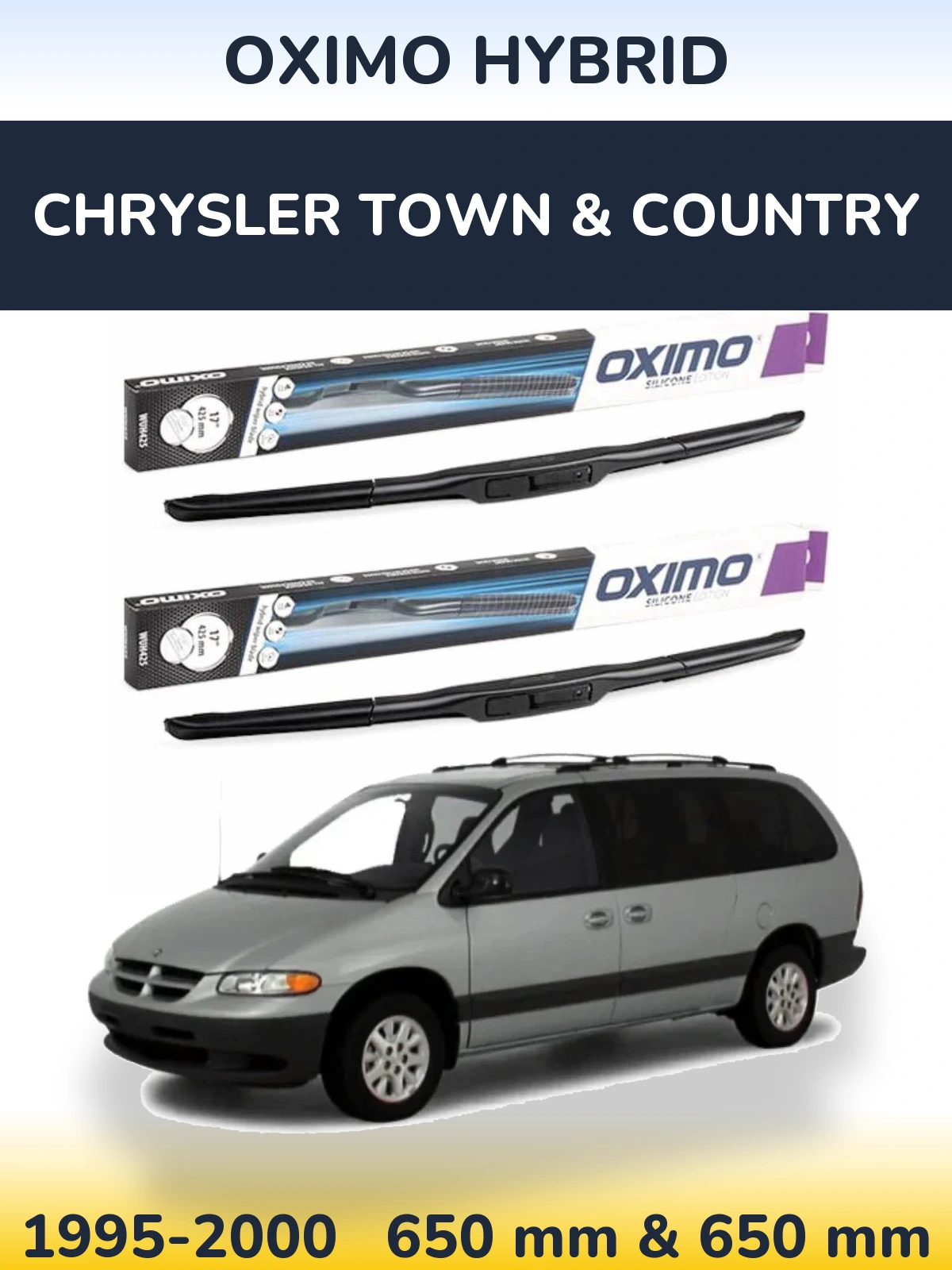 Комплект передніх щіток Oximo Hybrid 650 & 650 мм для Chrysler Town & Country 1995-2000