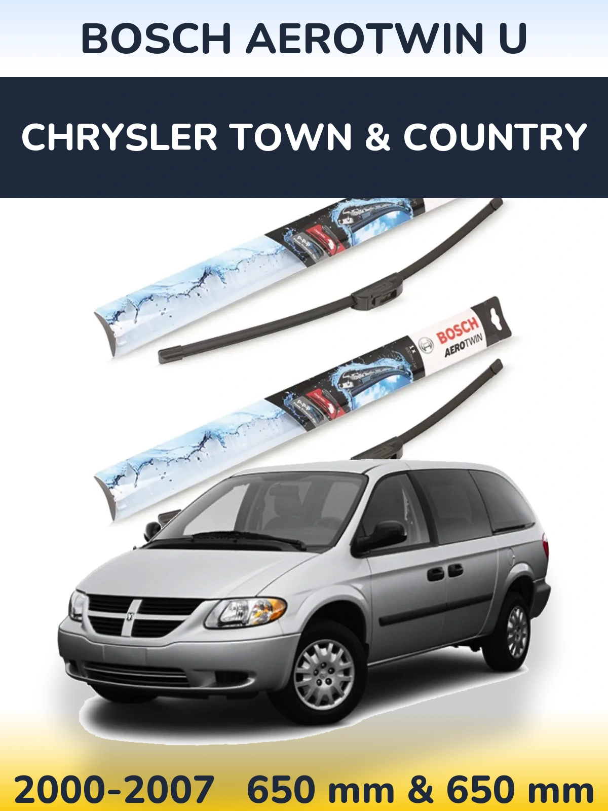 Sada předních stěračů BOSCH AeroTwin U 650 a 650 mm pro Chrysler Town & Country 2000-2007