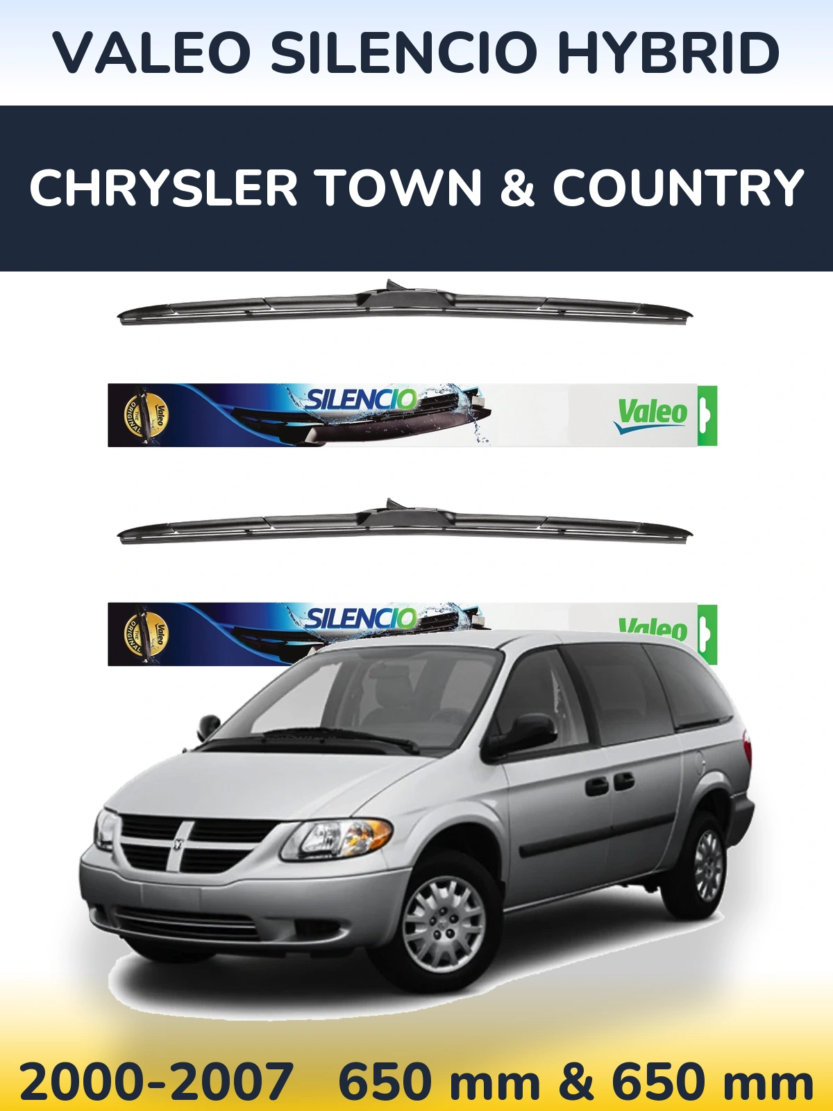 Комплект передніх щіток Valeo Silencio Hybrid 650 & 650 мм для Chrysler Town & Country 2000-2007