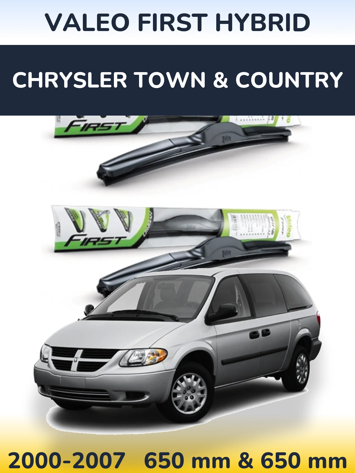 Sada předních stěračů Valeo First Hybrid 650 a 650 mm pro Chrysler Town & Country 2000-2007