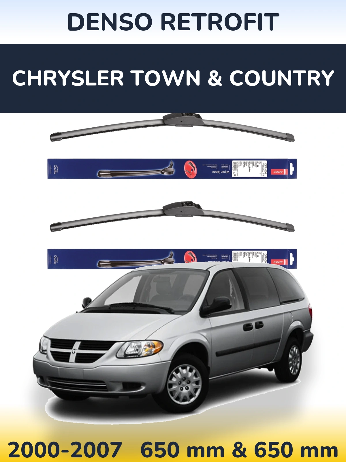Sada předních stěračů Denso Retrofit 650 a 650 mm pro Chrysler Town & Country 2000-2007