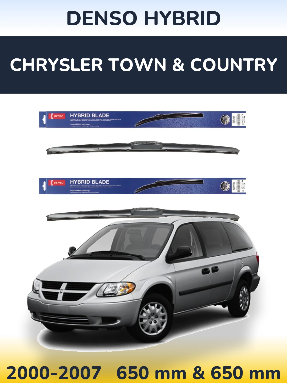 Комплект передніх щіток Denso Hybrid 650 & 650 мм для Chrysler Town & Country 2000-2007