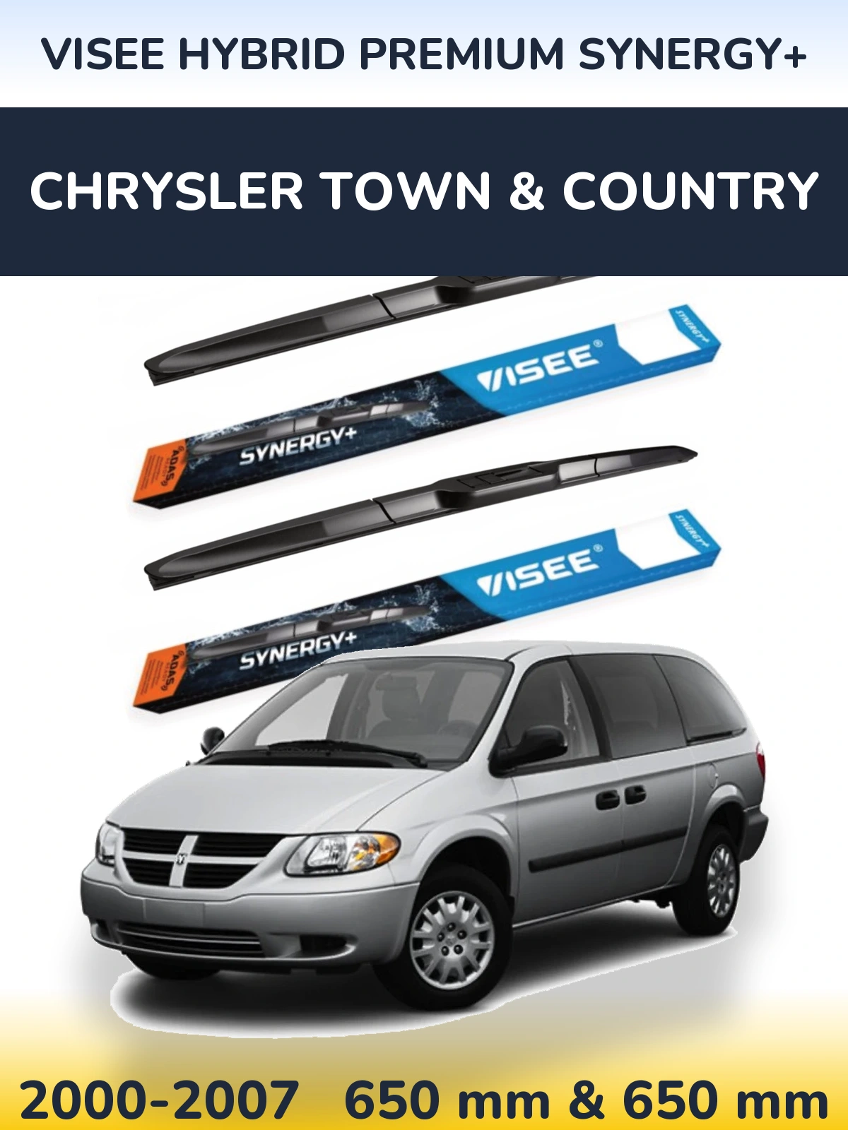 Комплект передніх щіток VISEE HYBRID PREMIUM SYNERGY+ 650 & 650 мм для Chrysler Town & Country 2000-2007
