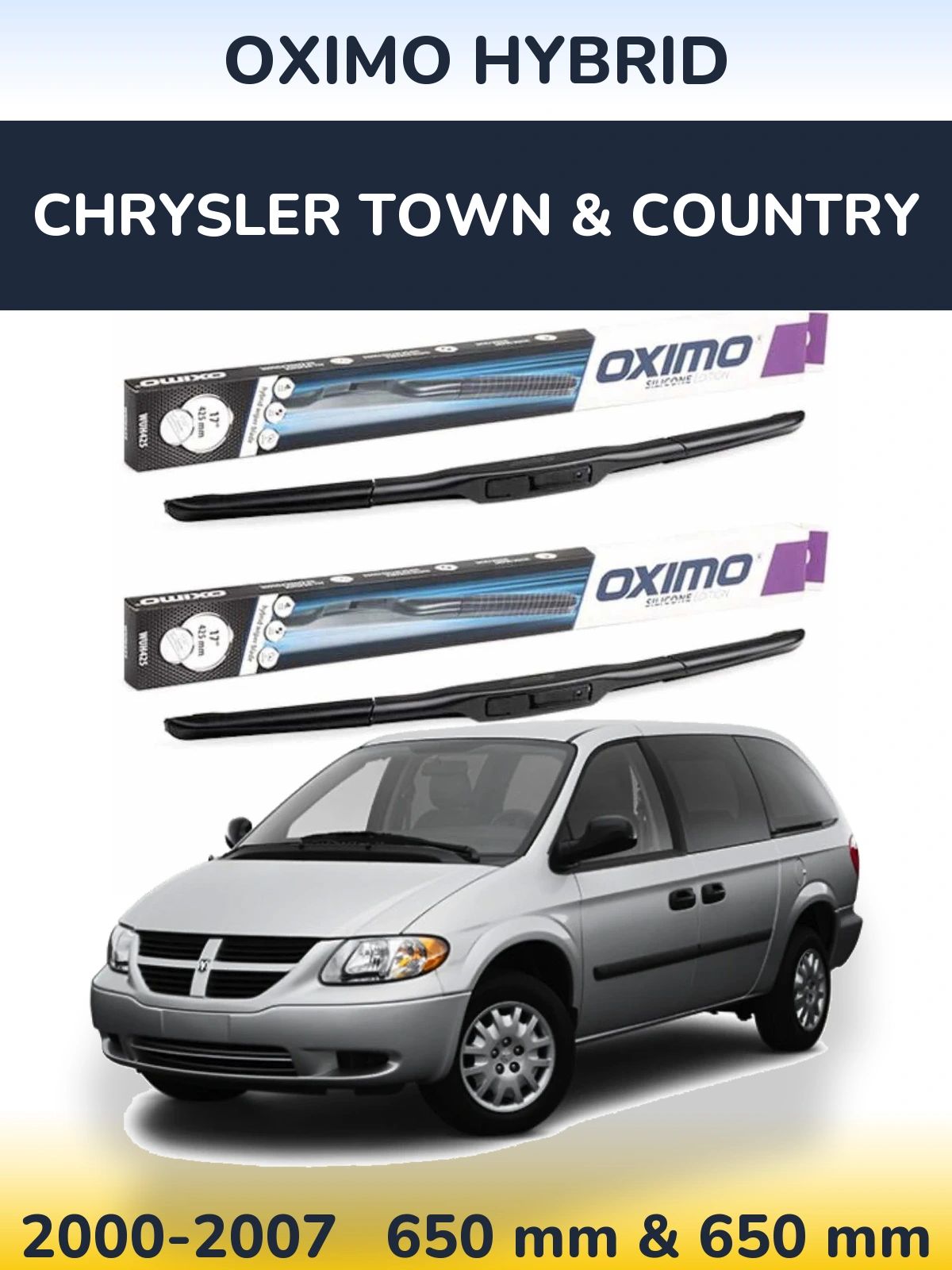 Sada předních stěračů Oximo Hybrid 650 a 650 mm pro Chrysler Town & Country 2000-2007