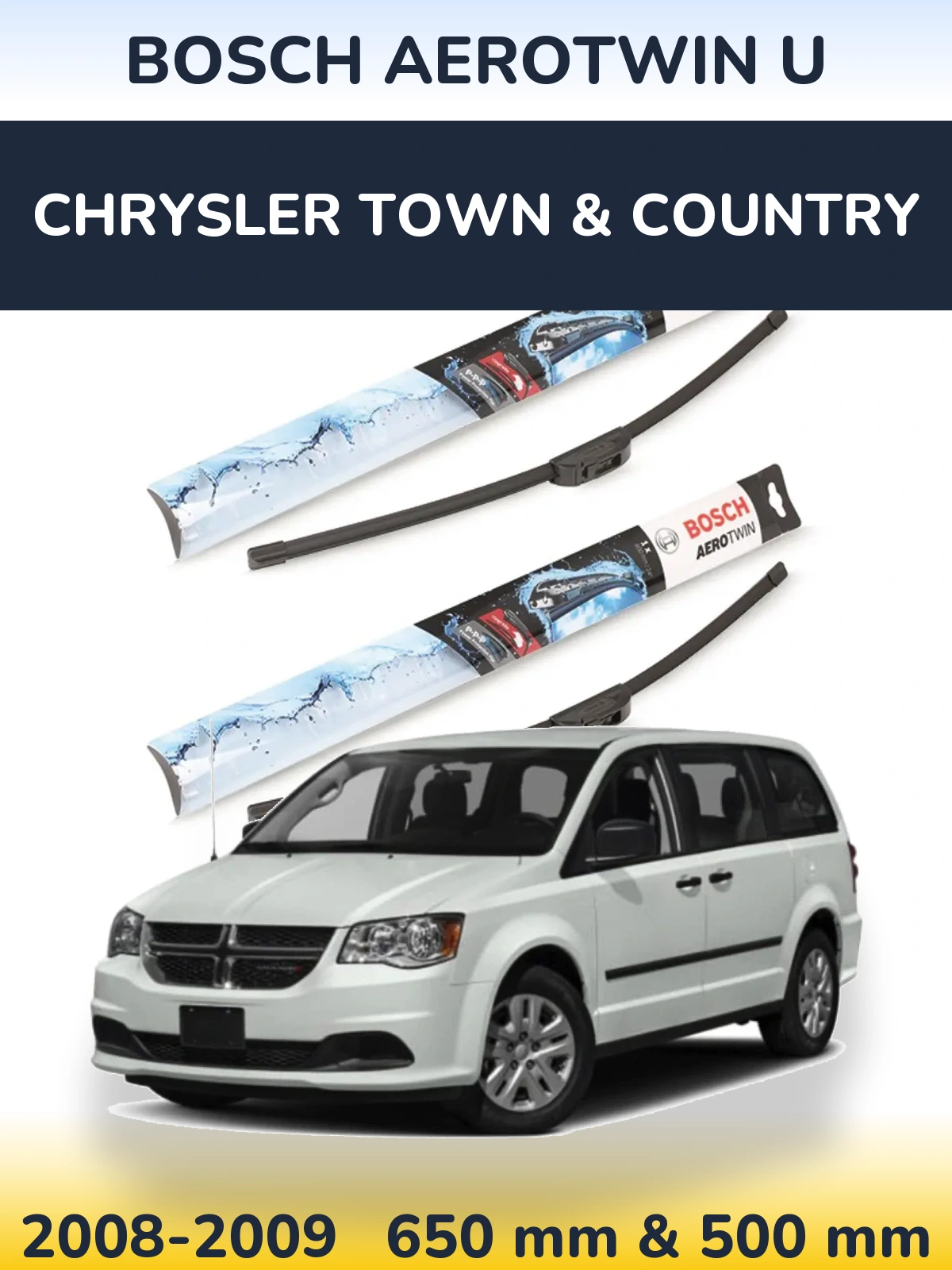 Sada předních stěračů BOSCH AeroTwin U 650 a 500 mm pro Chrysler Town & Country 2008-2009