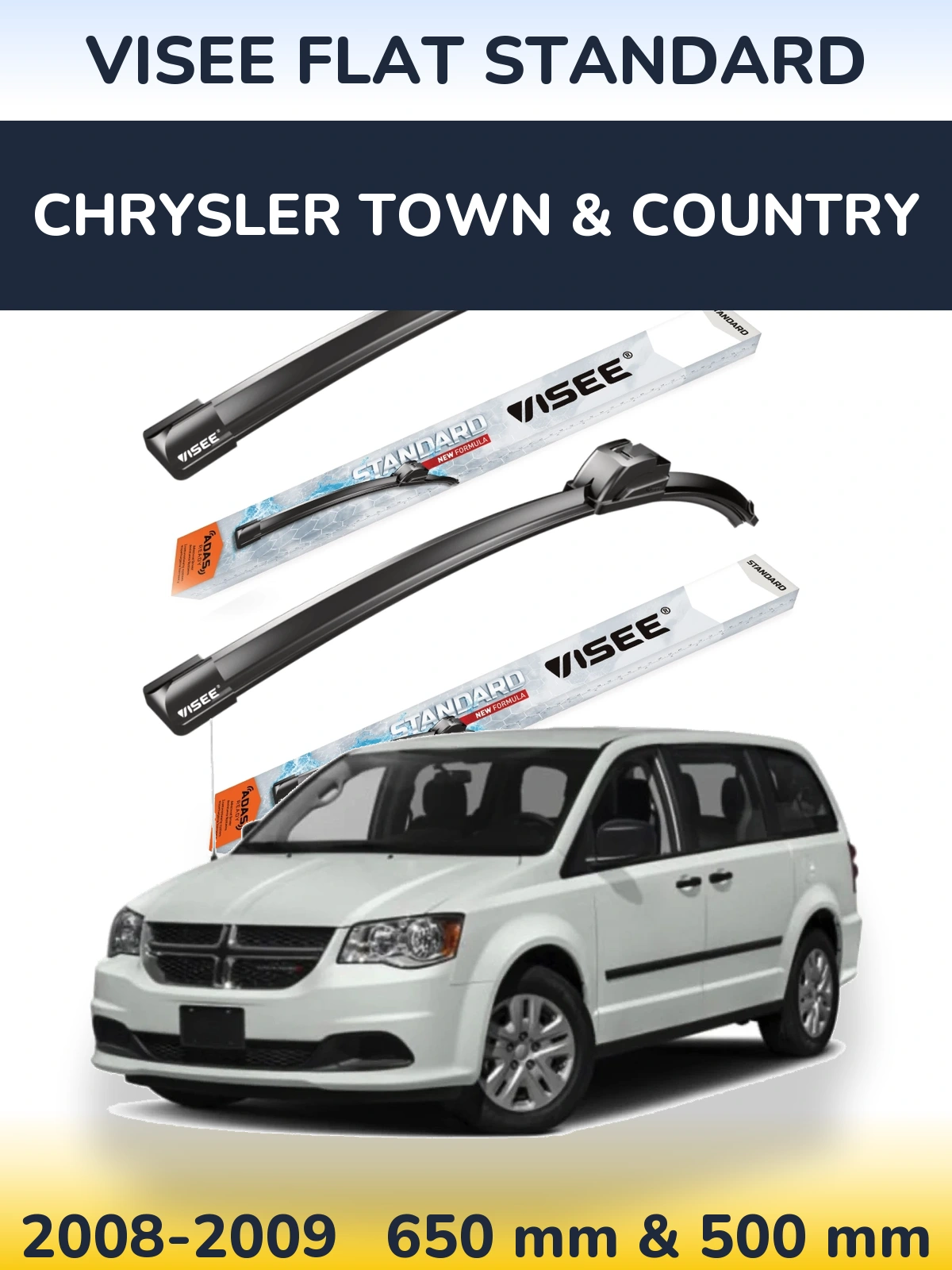 Sada předních stěračů VISEE FLAT STANDARD 650 a 500 mm pro Chrysler Town & Country 2008-2009