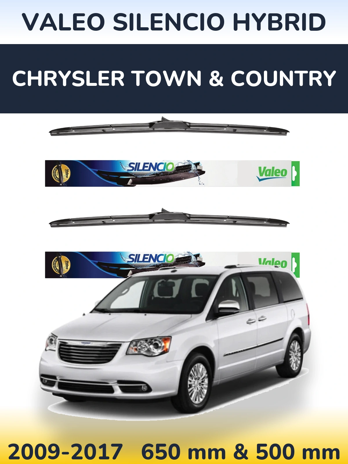 Комплект передніх щіток Valeo Silencio Hybrid 650 & 500 мм для Chrysler Town & Country 2009-2017
