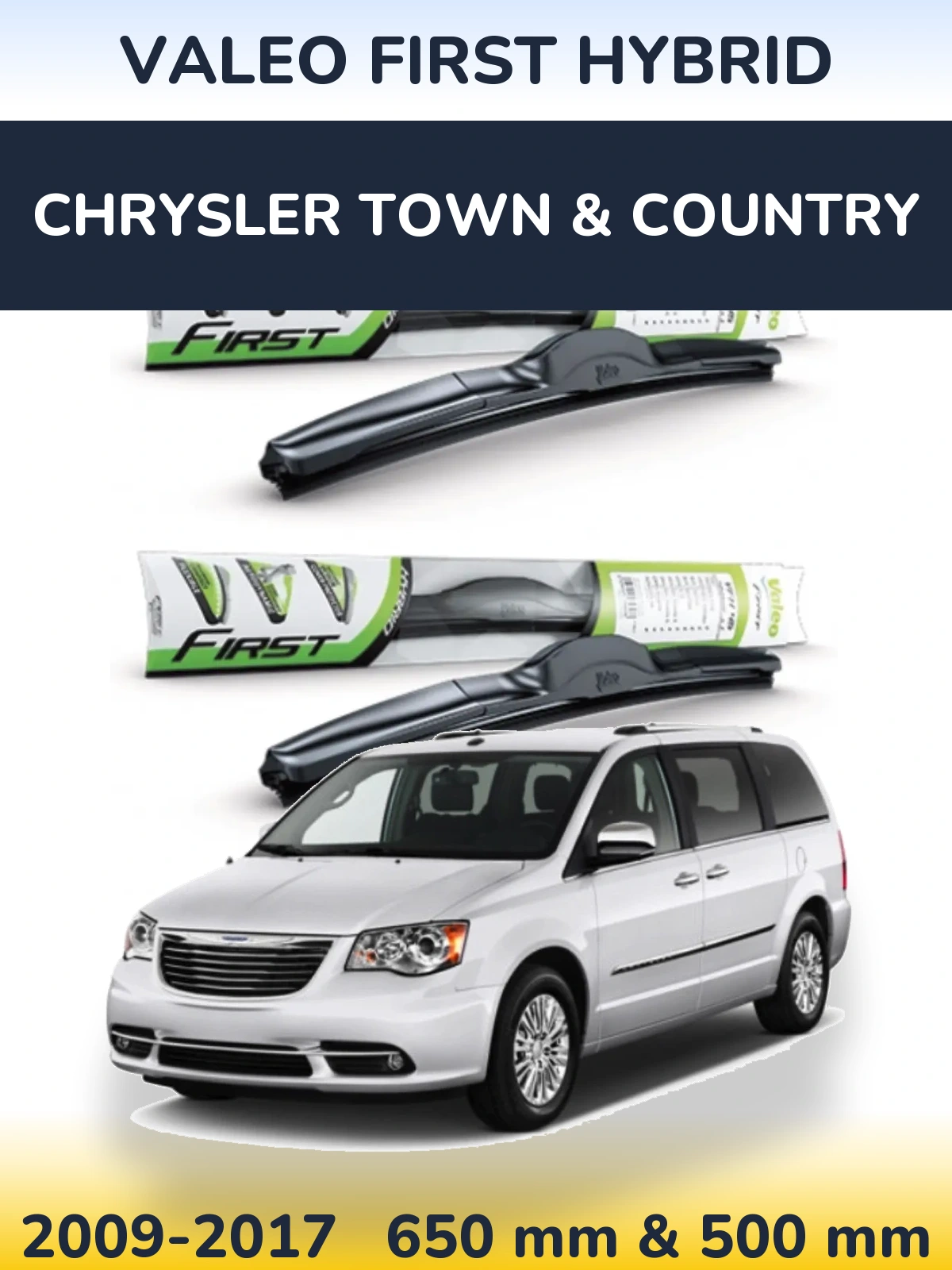 Sada předních stěračů Valeo First Hybrid 650 a 500 mm pro Chrysler Town & Country 2009-2017