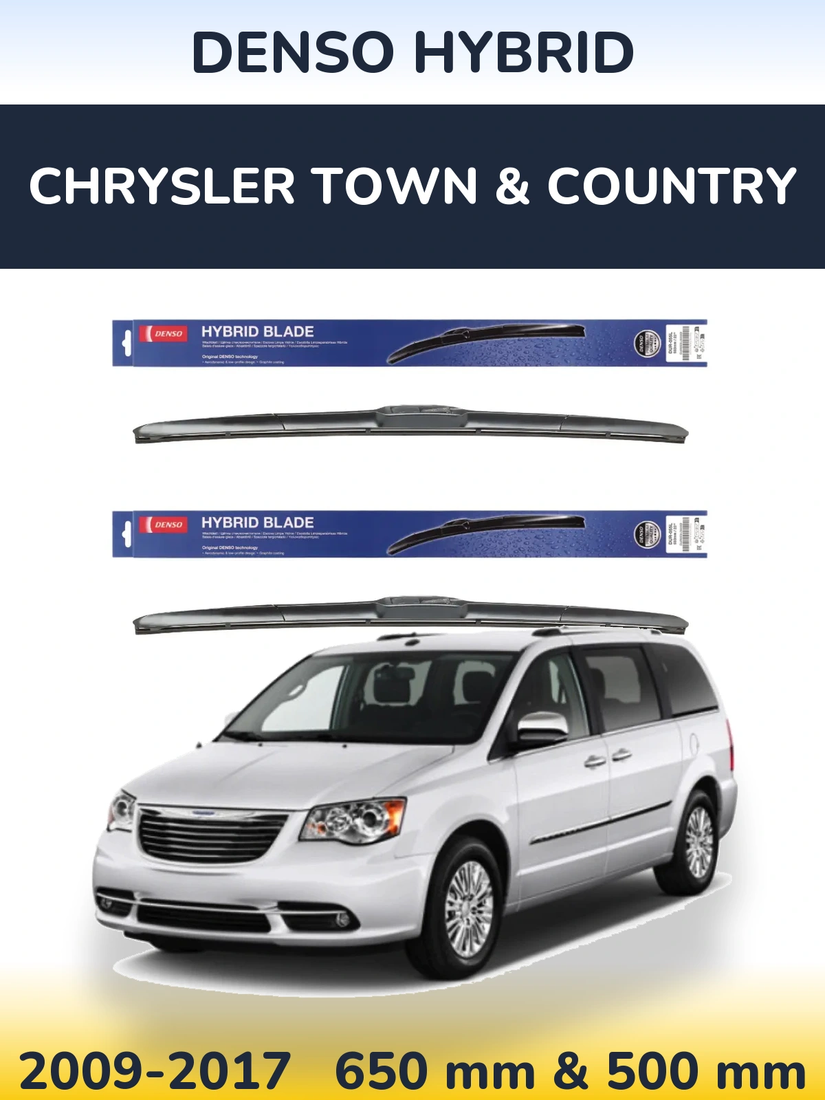 Комплект передніх щіток Denso Hybrid 650 & 500 мм для Chrysler Town & Country 2009-2017