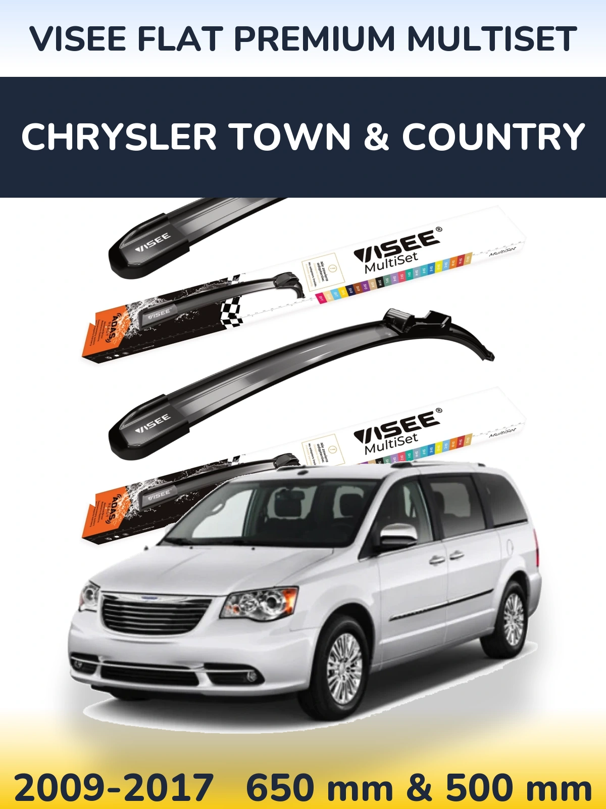 Sada předních stěračů VISEE FLAT PREMIUM MultiSet 650 a 500 mm pro Chrysler Town & Country 2009-2017