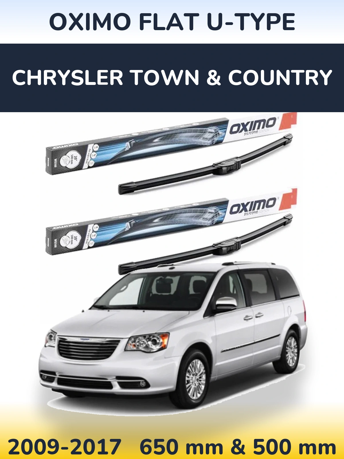 Комплект передніх щіток Oximo Flat U-type 650 & 500 мм для Chrysler Town & Country 2009-2017