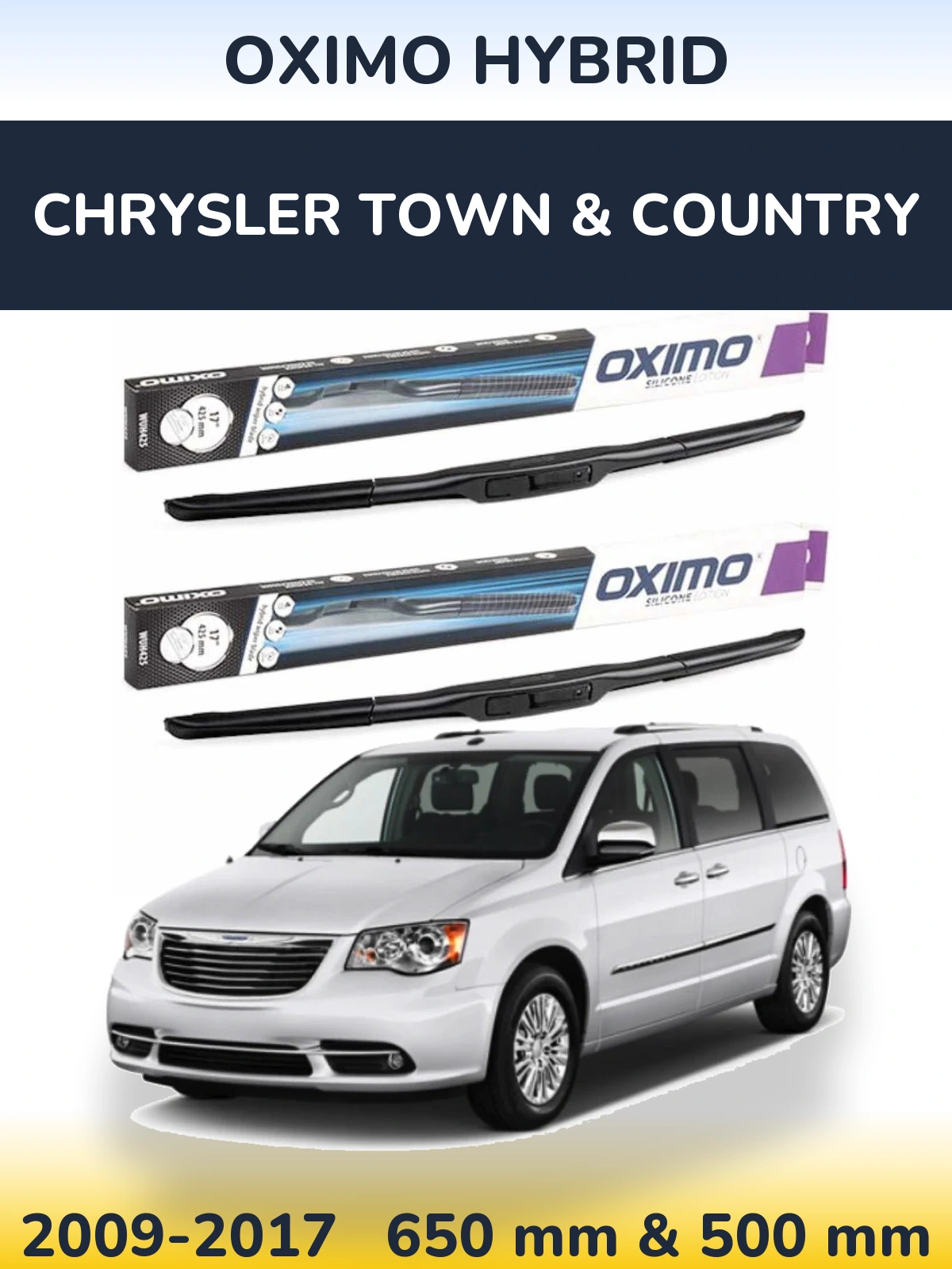 Sada předních stěračů Oximo Hybrid 650 a 500 mm pro Chrysler Town & Country 2009-2017