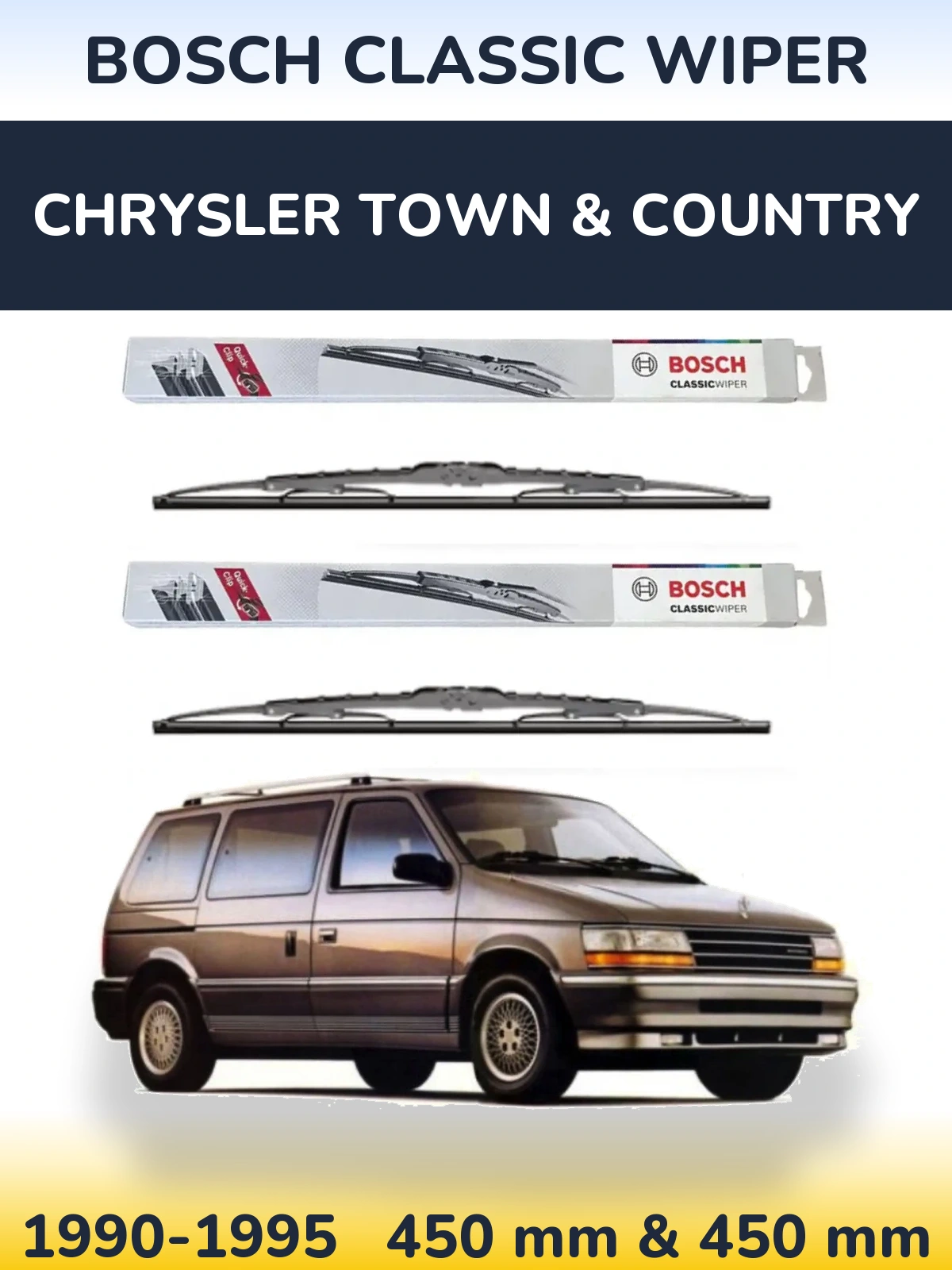 Sada předních stěračů BOSCH Classic Wiper 450 a 450 mm pro Chrysler Town & Country 1990-1995