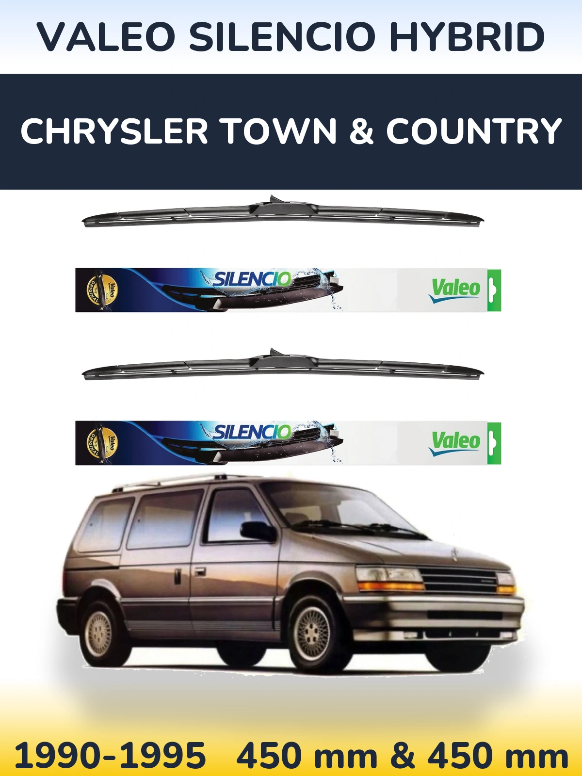 Комплект передніх щіток Valeo Silencio Hybrid 450 & 450 мм для Chrysler Town & Country 1990-1995