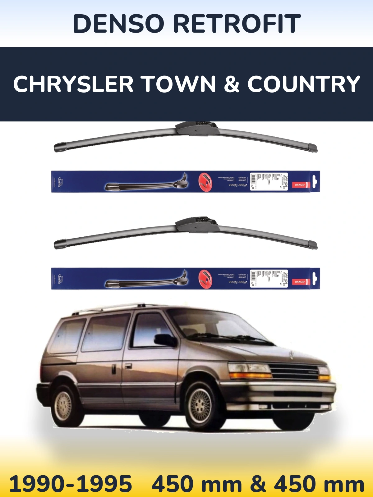 Sada předních stěračů Denso Retrofit 450 a 450 mm pro Chrysler Town & Country 1990-1995