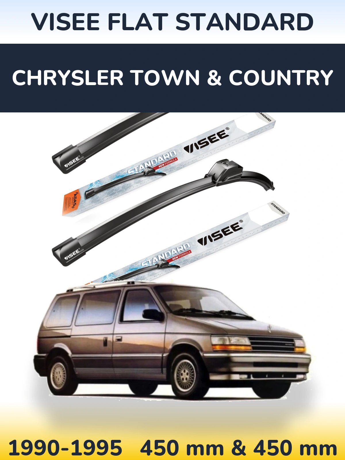 Sada předních stěračů VISEE FLAT STANDARD 450 a 450 mm pro Chrysler Town & Country 1990-1995