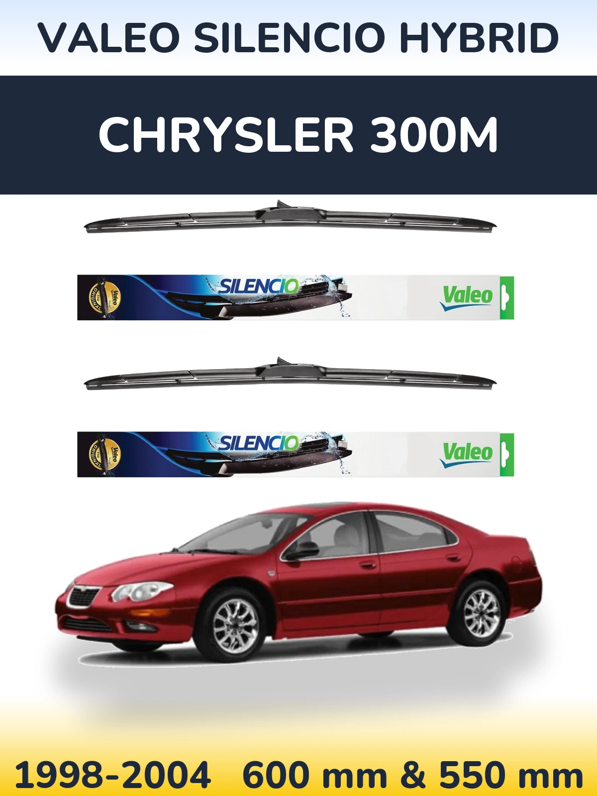 Sada předních stěračů Valeo Silencio Hybrid 600 a 550 mm pro Chrysler 300M 1998-2004
