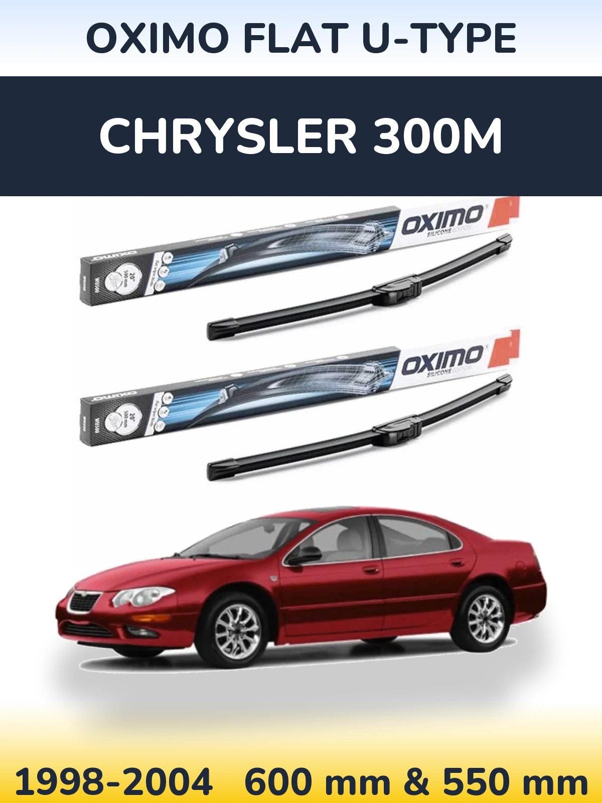 Sada předních stěračů Oximo Flat U-type 600 a 550 mm pro Chrysler 300M 1998-2004