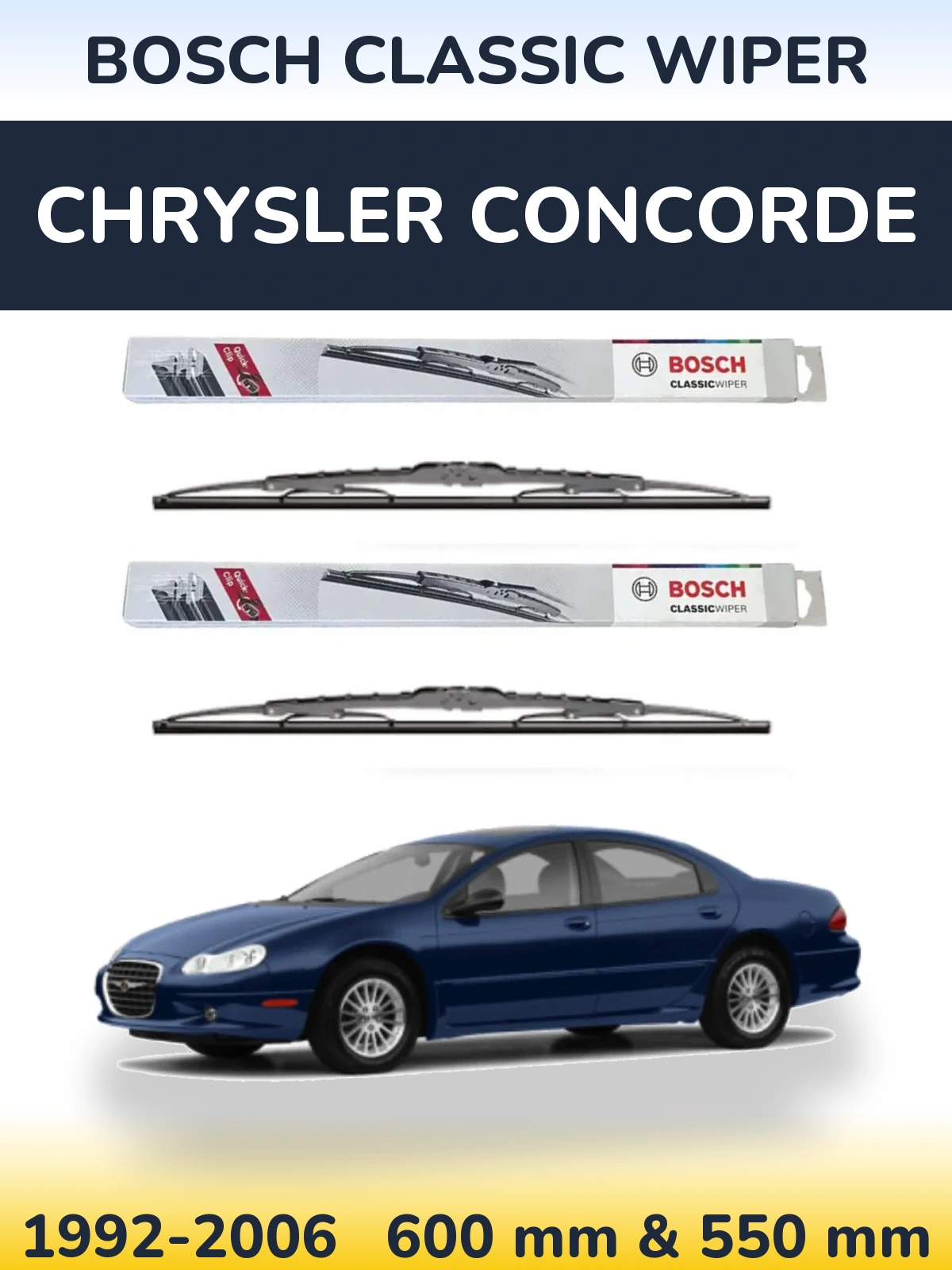 Sada předních stěračů BOSCH Classic Wiper 600 a 550 mm pro Chrysler Concorde 1992-2006