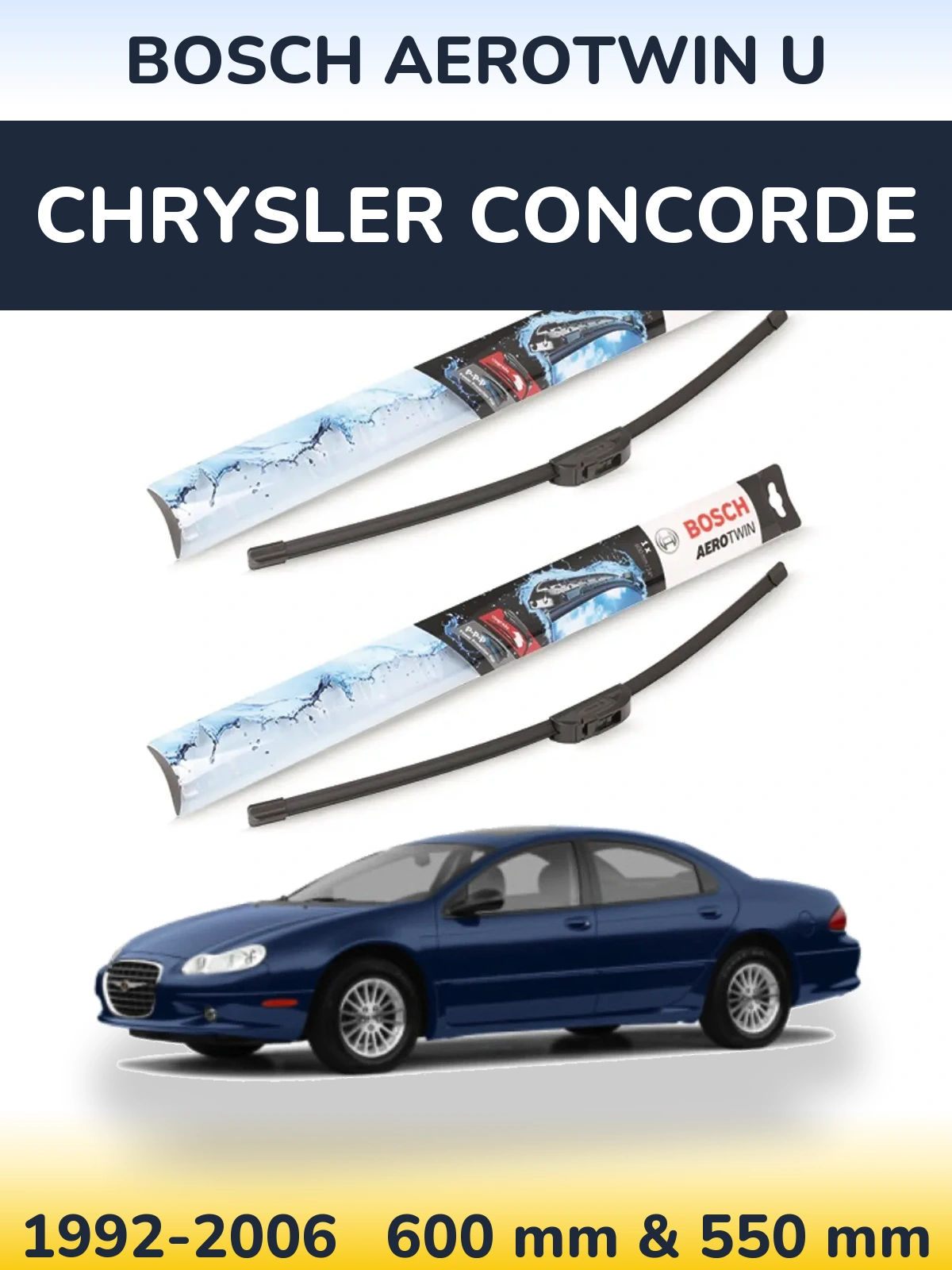 Sada předních stěračů BOSCH AeroTwin U 600 a 550 mm pro Chrysler Concorde 1992-2006