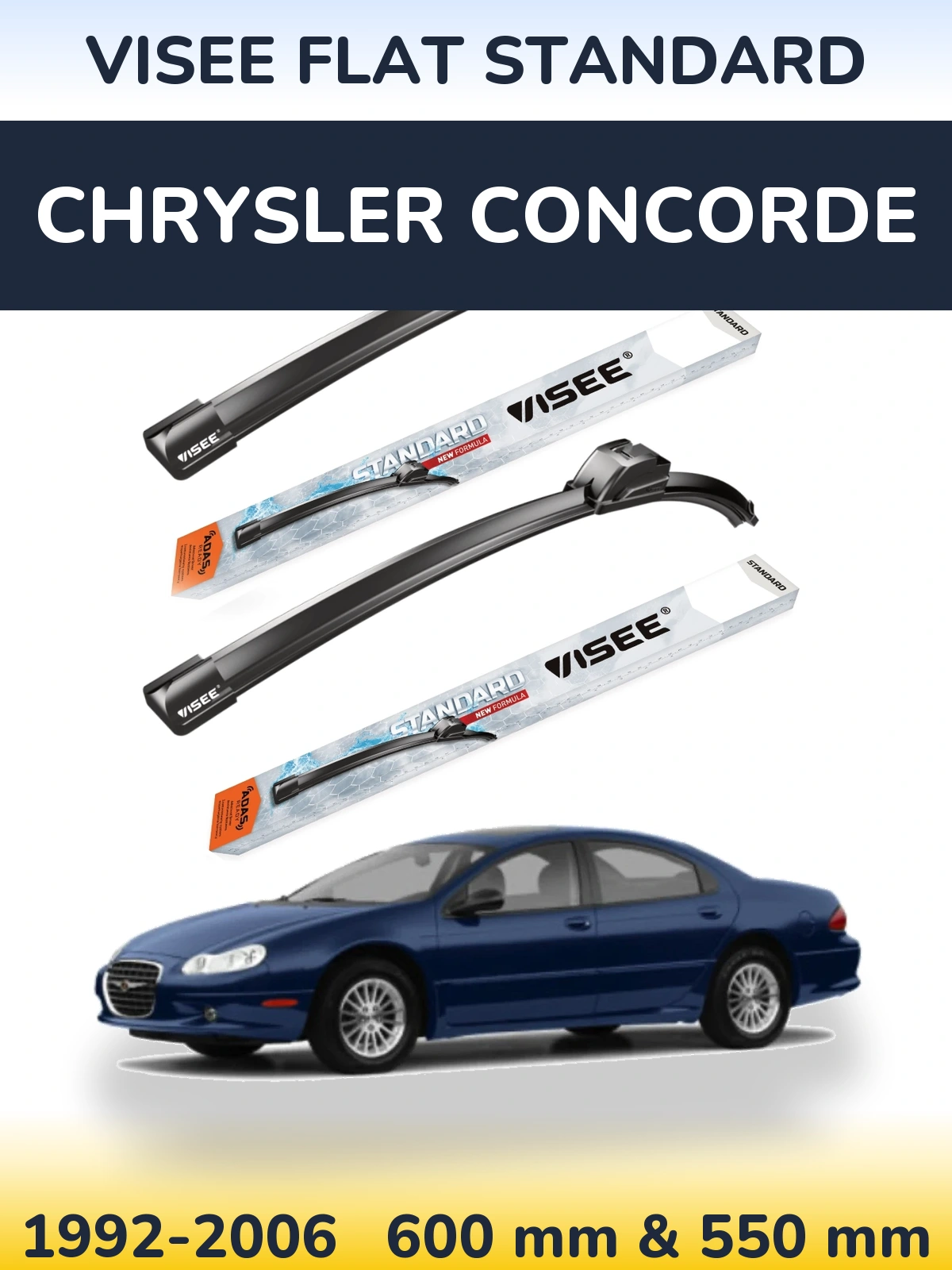 Комплект передніх щіток VISEE FLAT STANDARD 600 & 550 мм для Chrysler Concorde 1992-2006