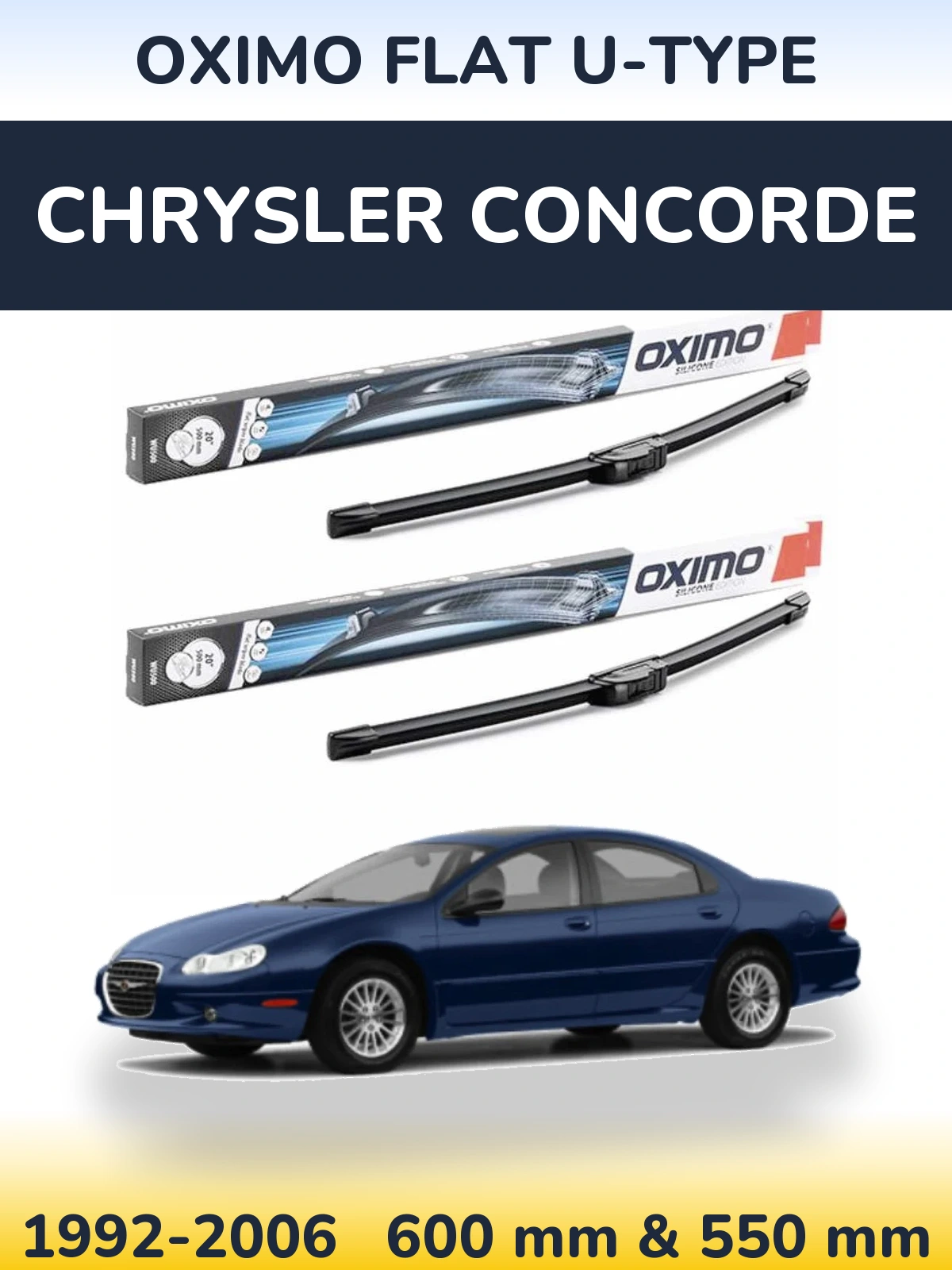 Sada předních stěračů Oximo Flat U-type 600 a 550 mm pro Chrysler Concorde 1992-2006