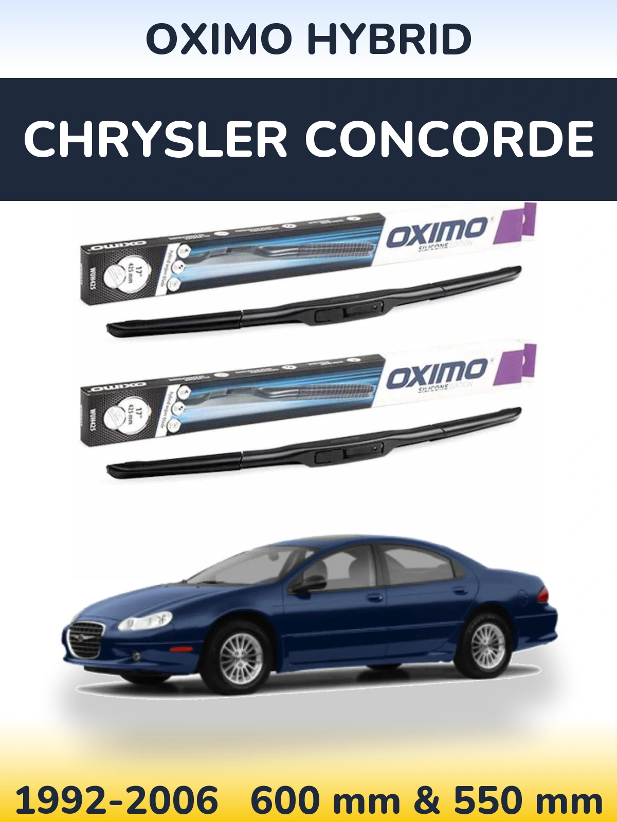 Sada předních stěračů Oximo Hybrid 600 a 550 mm pro Chrysler Concorde 1992-2006