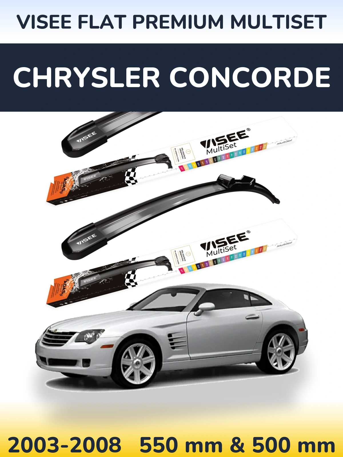 Sada předních stěračů VISEE FLAT PREMIUM MultiSet 550 a 500 mm pro Chrysler Concorde 2003-2008