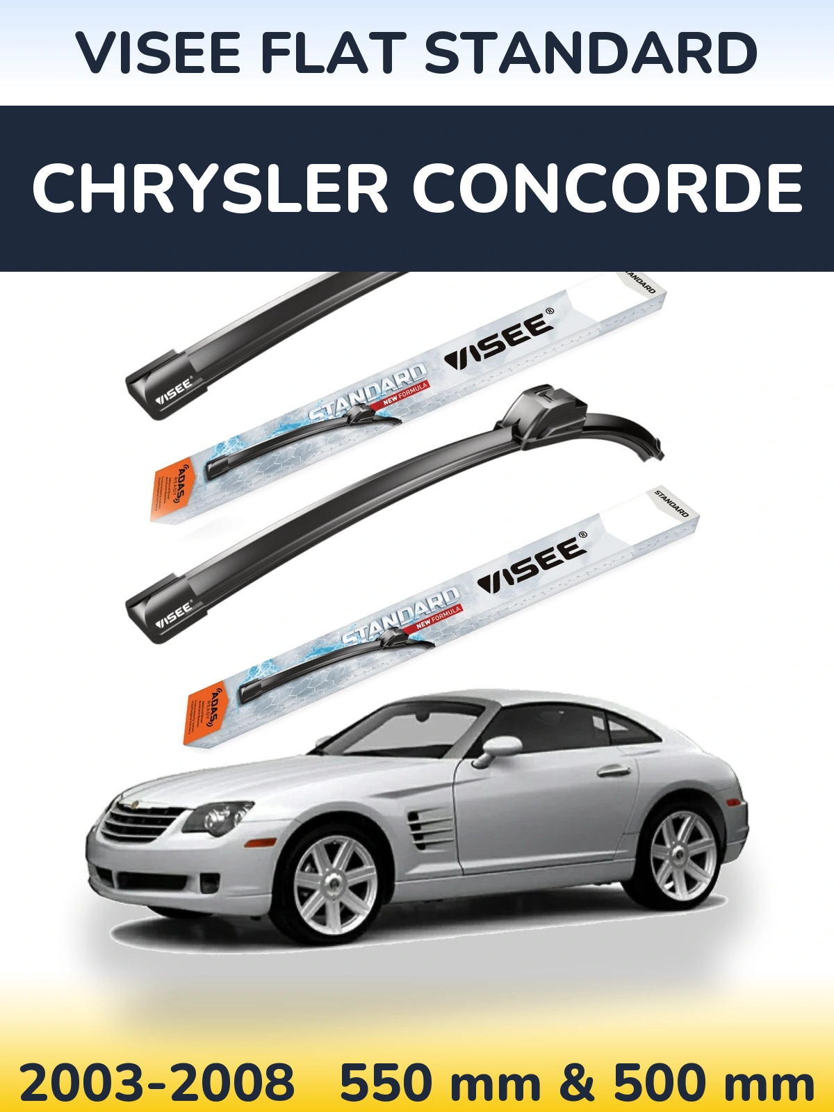 Sada předních stěračů VISEE FLAT STANDARD 550 a 500 mm pro Chrysler Concorde 2003-2008