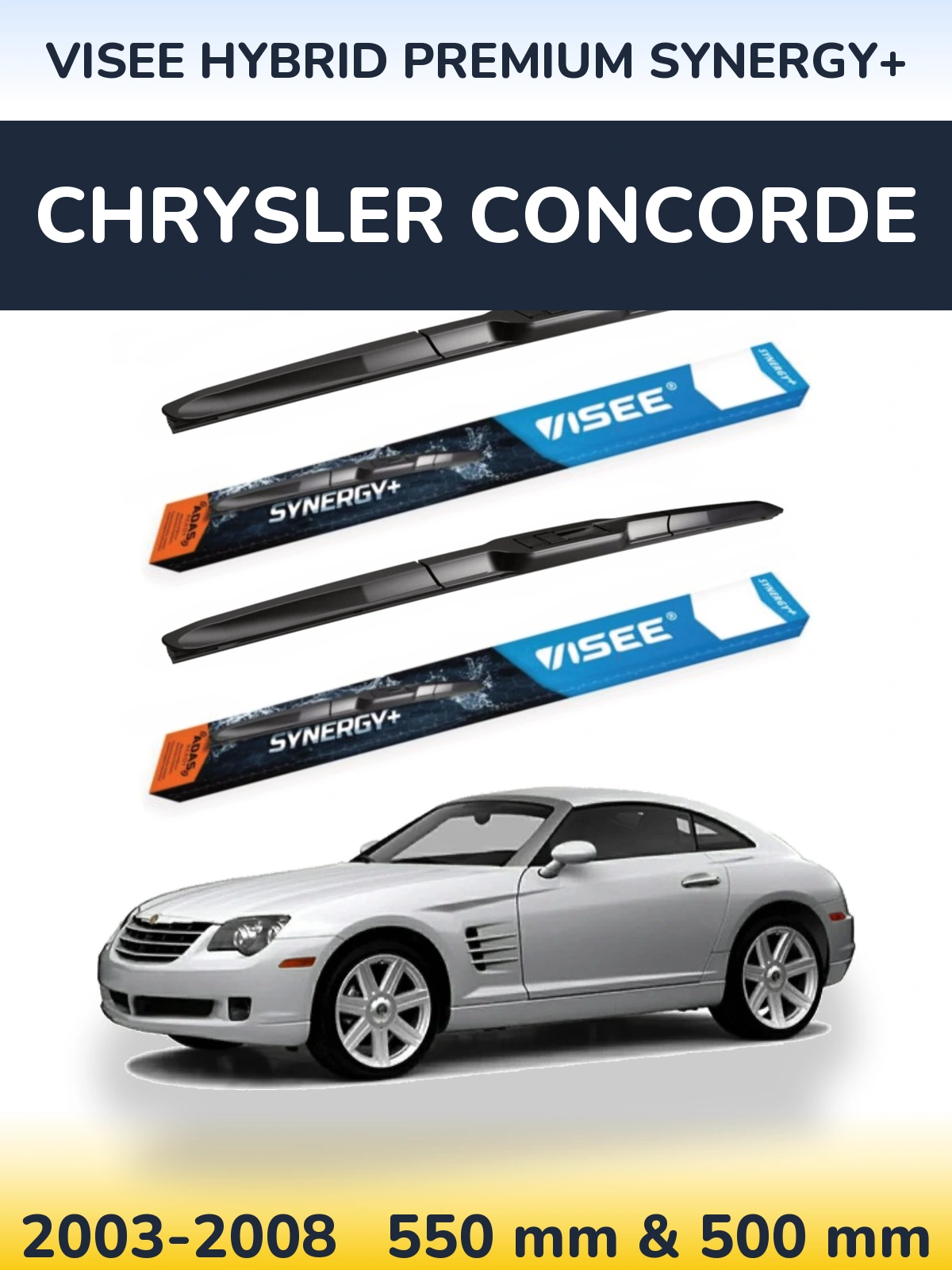 Sada předních stěračů VISEE HYBRID PREMIUM SYNERGY+ 550 a 500 mm pro Chrysler Concorde 2003-2008