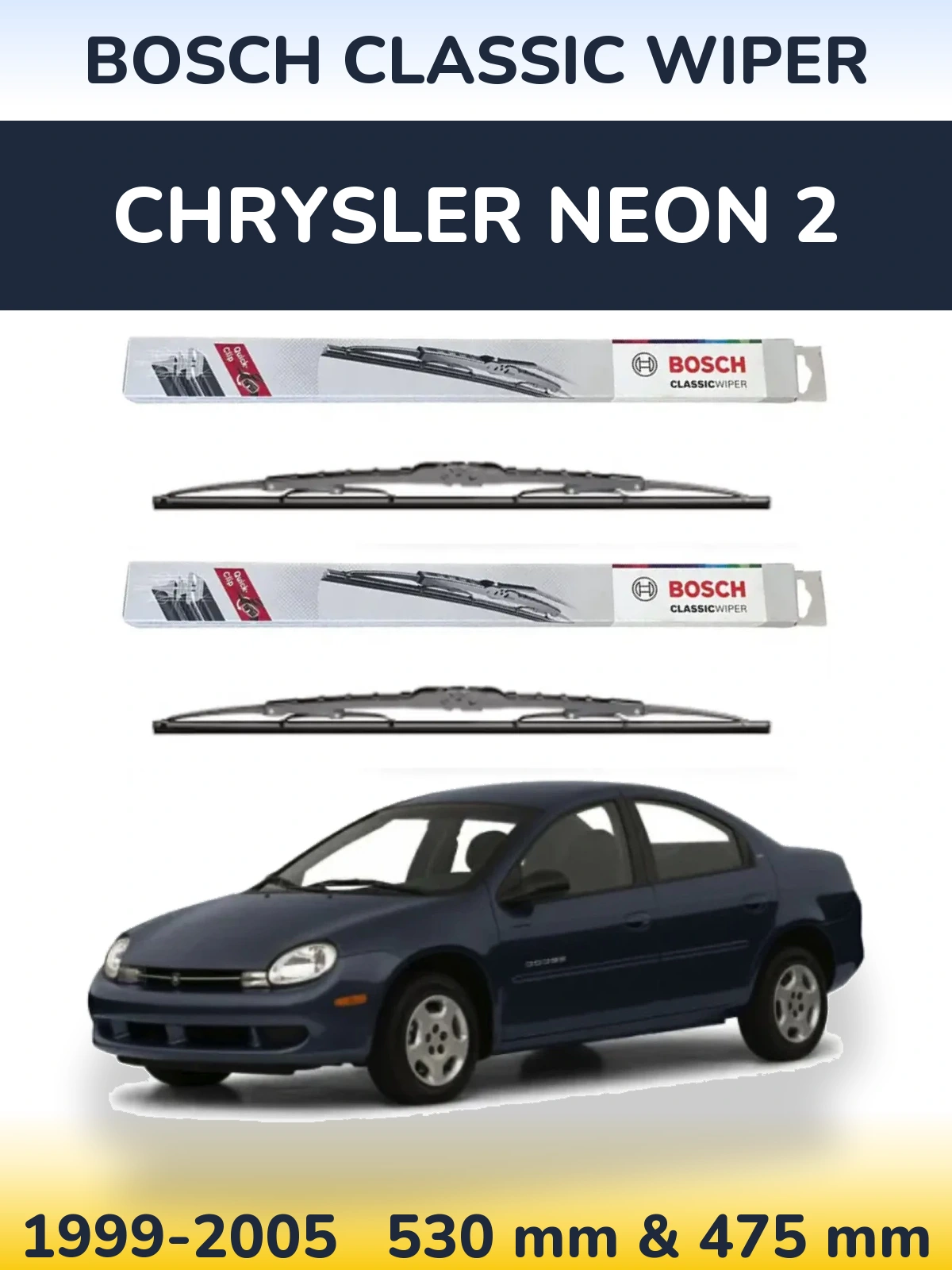 Sada předních stěračů BOSCH Classic Wiper 530 a 475 mm pro Chrysler Neon 2 1999-2005