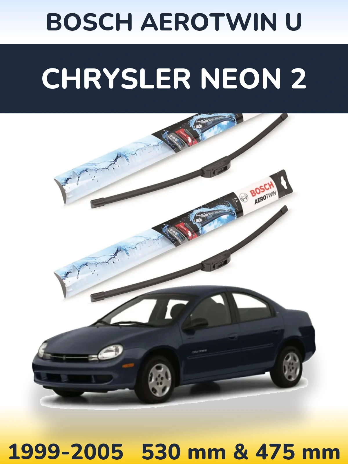 Sada předních stěračů BOSCH AeroTwin U 530 a 475 mm pro Chrysler Neon 2 1999-2005