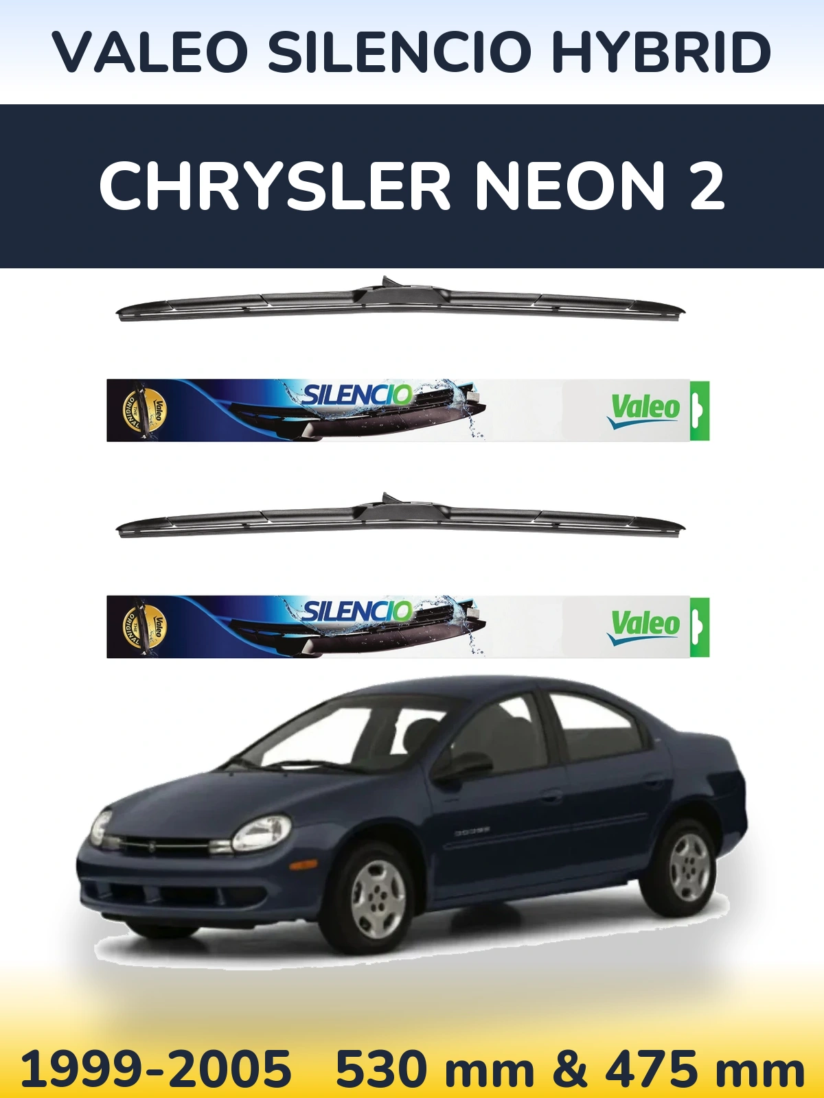 Sada předních stěračů Valeo Silencio Hybrid 530 a 475 mm pro Chrysler Neon 2 1999-2005