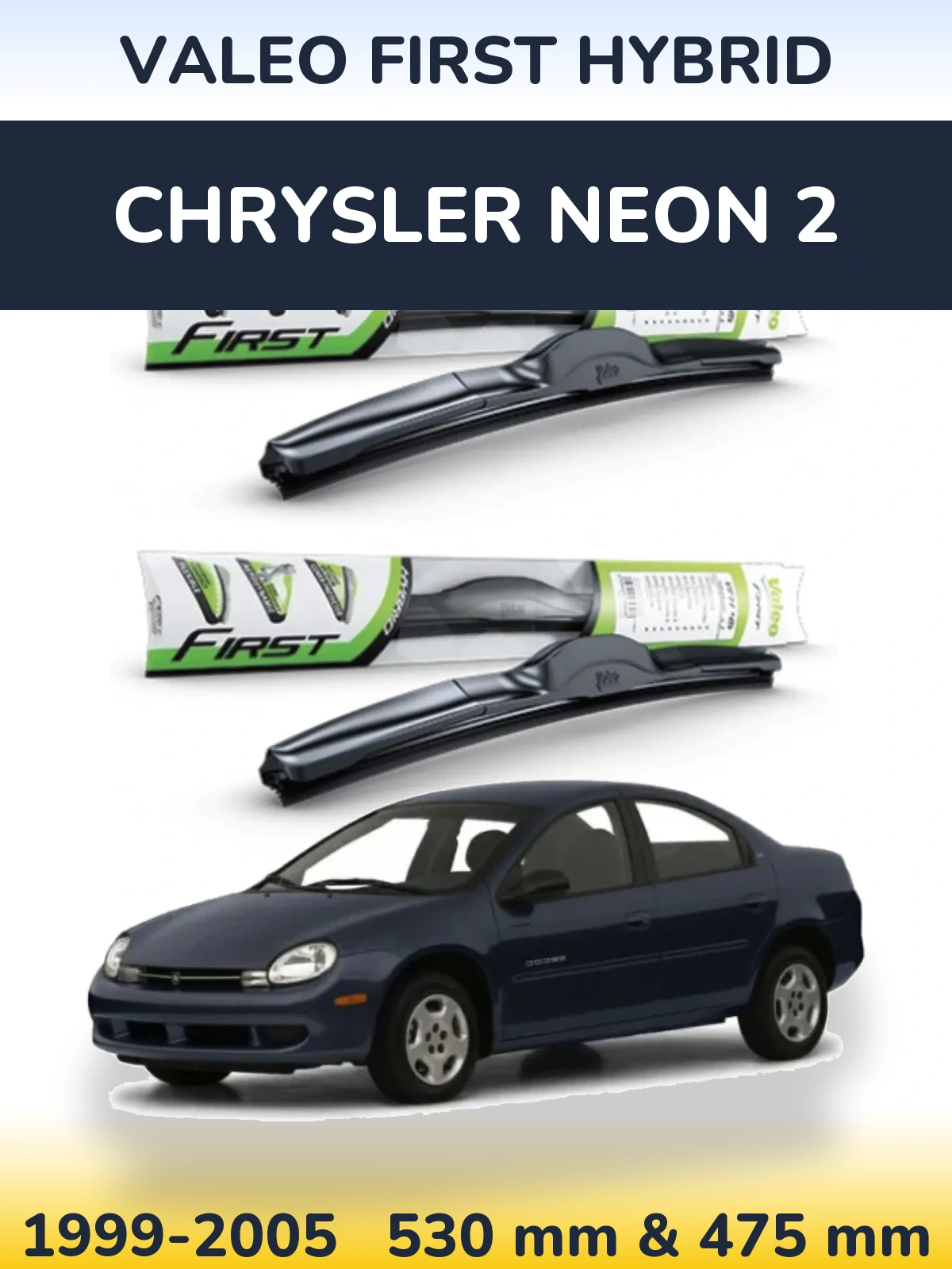 Sada předních stěračů Valeo First Hybrid 530 a 475 mm pro Chrysler Neon 2 1999-2005