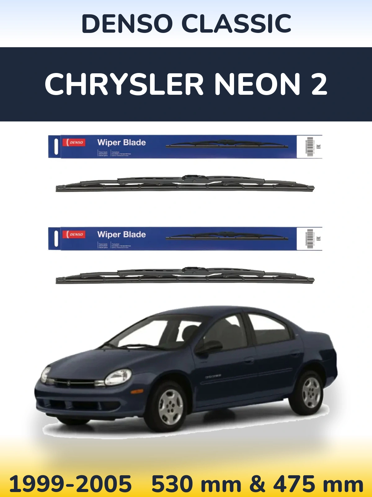Sada předních stěračů Denso Classic 530 a 475 mm pro Chrysler Neon 2 1999-2005