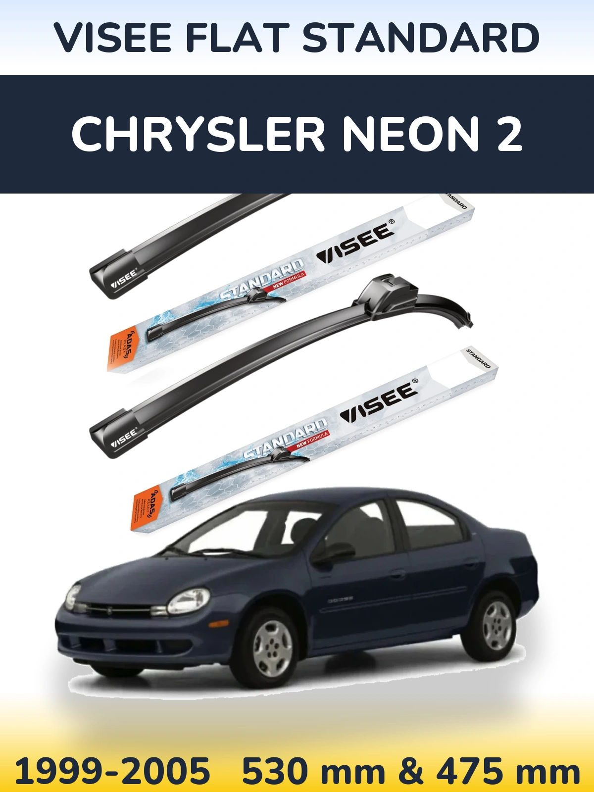Sada předních stěračů VISEE FLAT STANDARD 530 a 475 mm pro Chrysler Neon 2 1999-2005