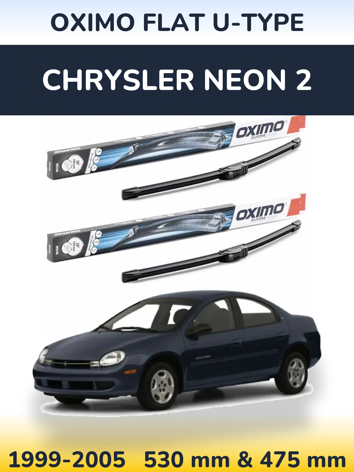 Sada předních stěračů Oximo Flat U-type 530 a 475 mm pro Chrysler Neon 2 1999-2005