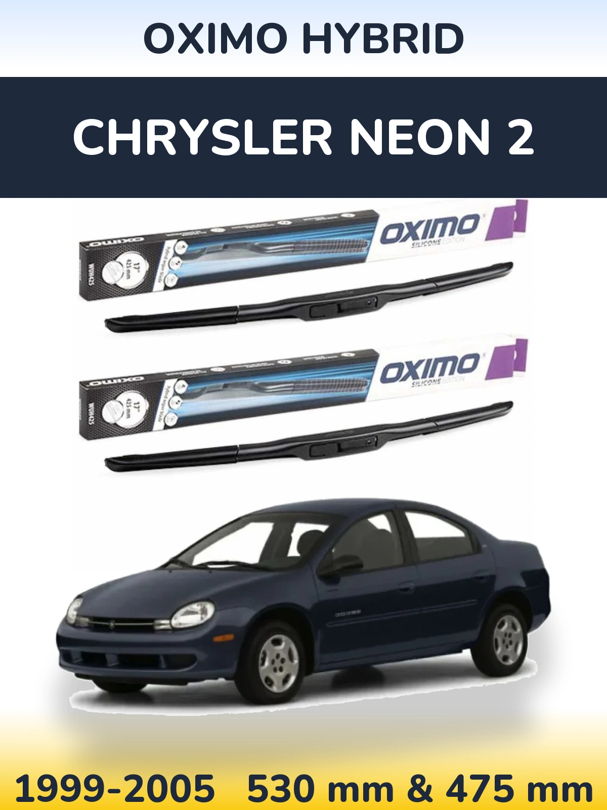 Sada předních stěračů Oximo Hybrid 530 a 475 mm pro Chrysler Neon 2 1999-2005