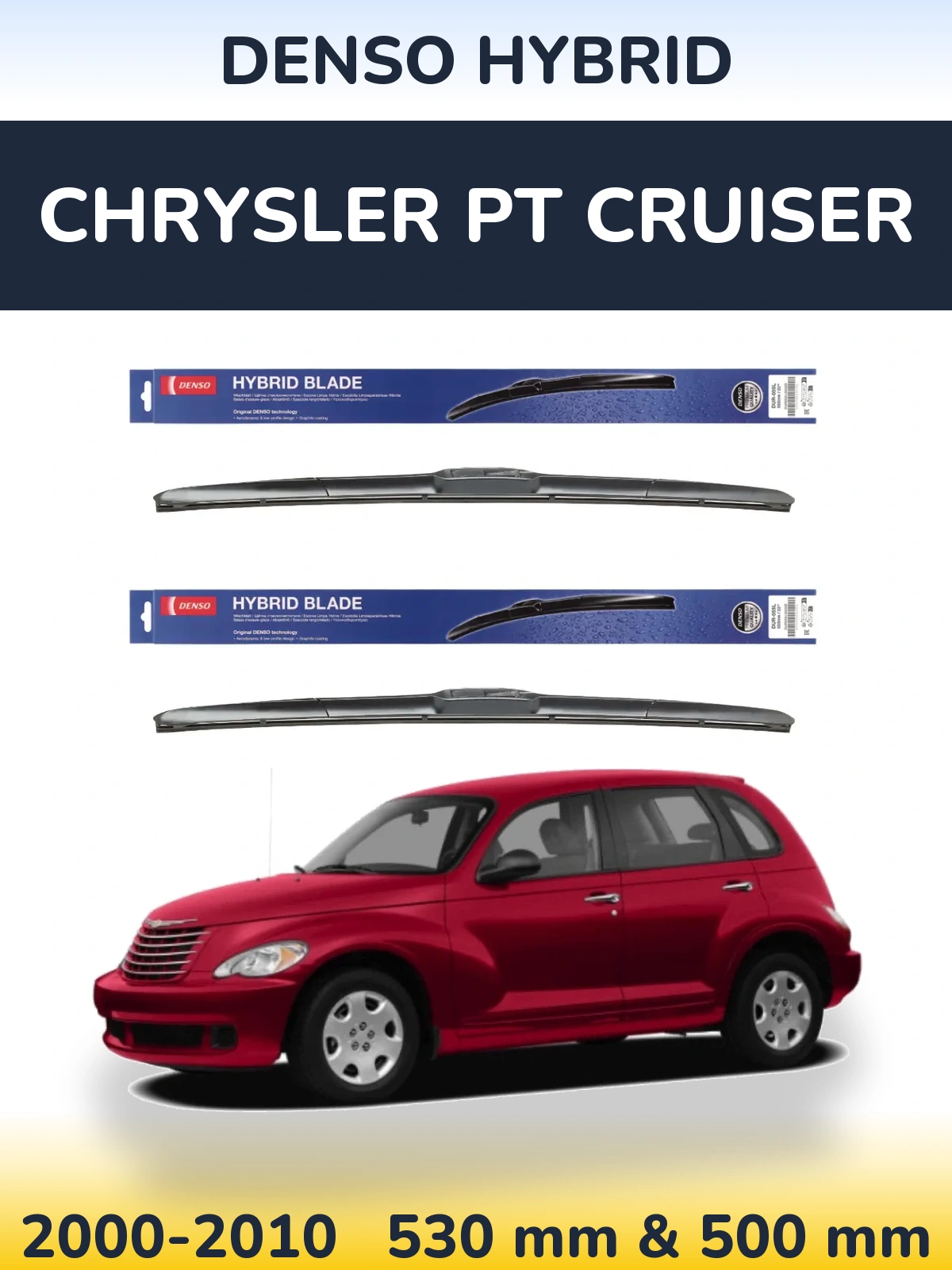 Sada předních stěračů Denso Hybrid 530 a 500 mm pro Chrysler PT Cruiser 2000-2010